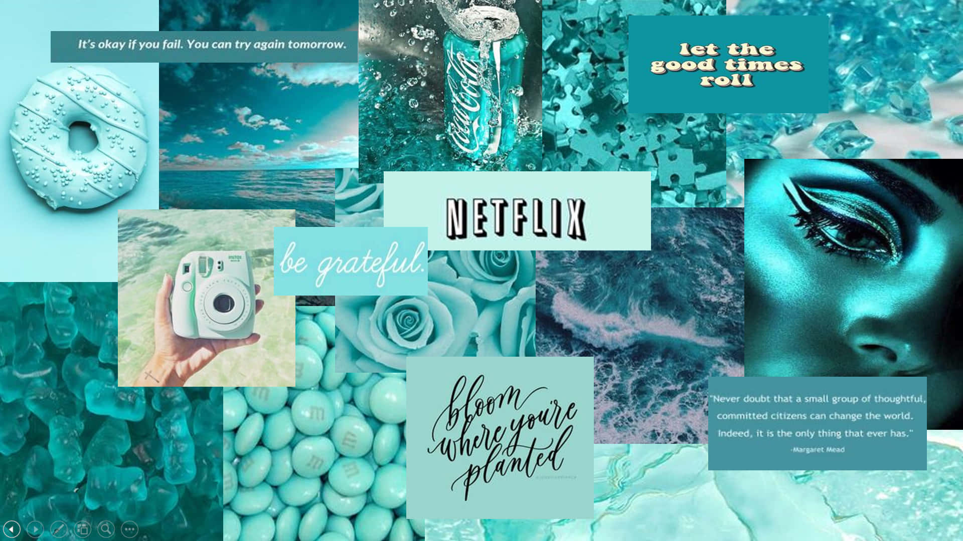 Cyan Aesthetic, teal-toned, abstract water-like textures, Full HD Desktop Wallpaper