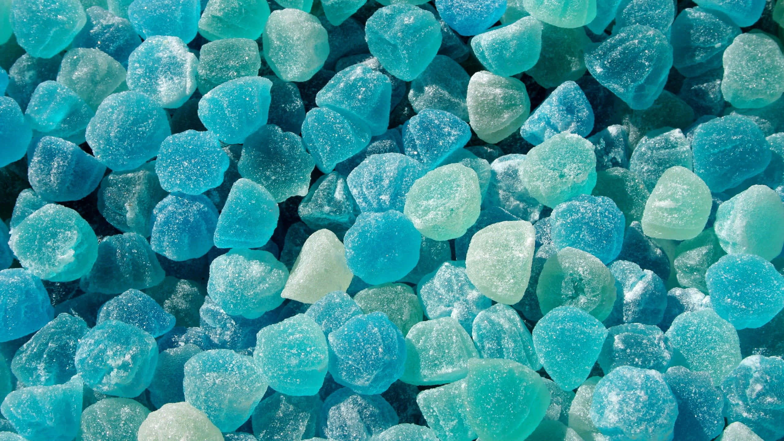 Cyan Aesthetic, glistening translucent blue, green sugar crystals, 2K Desktop Wallpaper