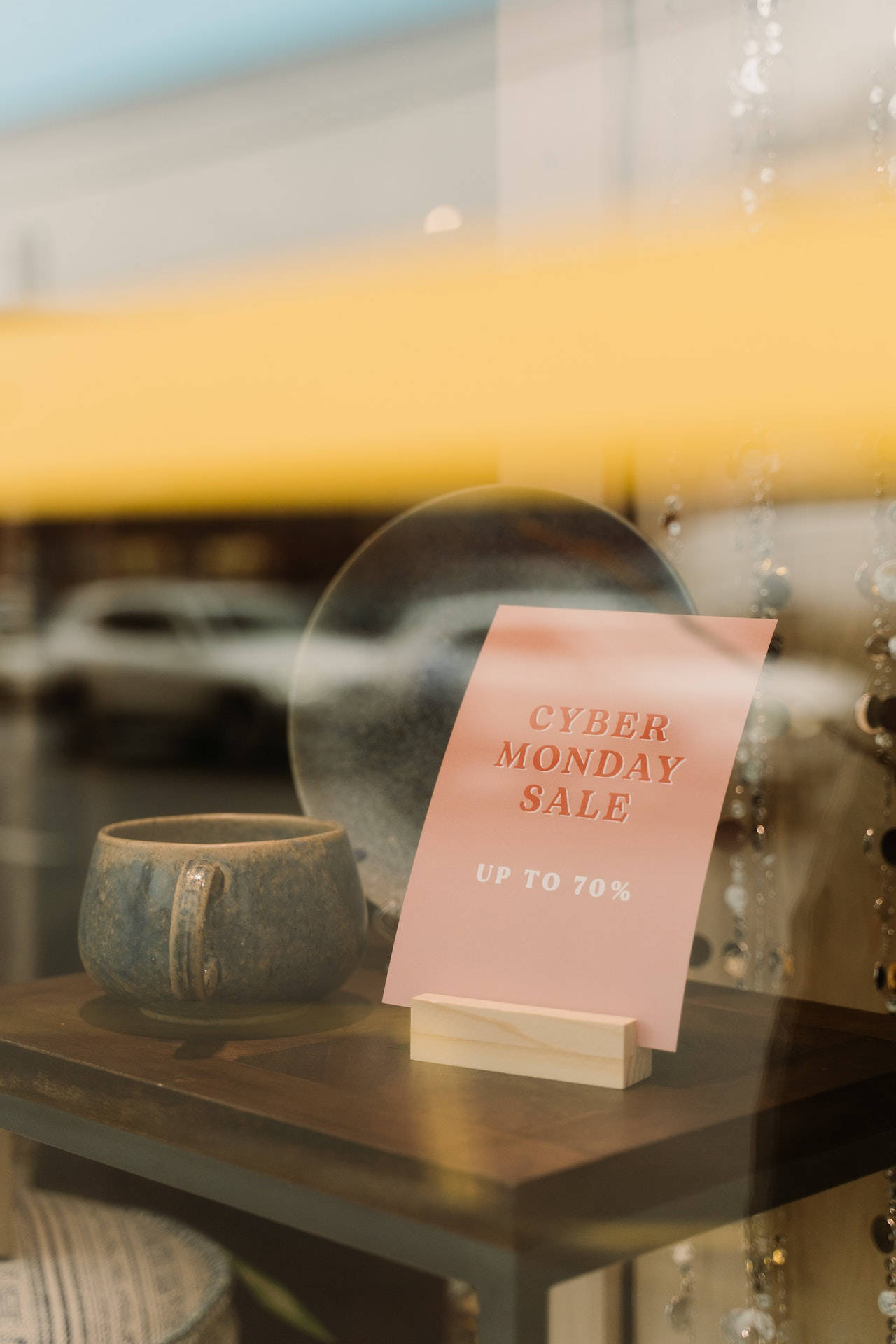 Cyber Monday, pink, wooden table, Full HD Phone Wallpaper