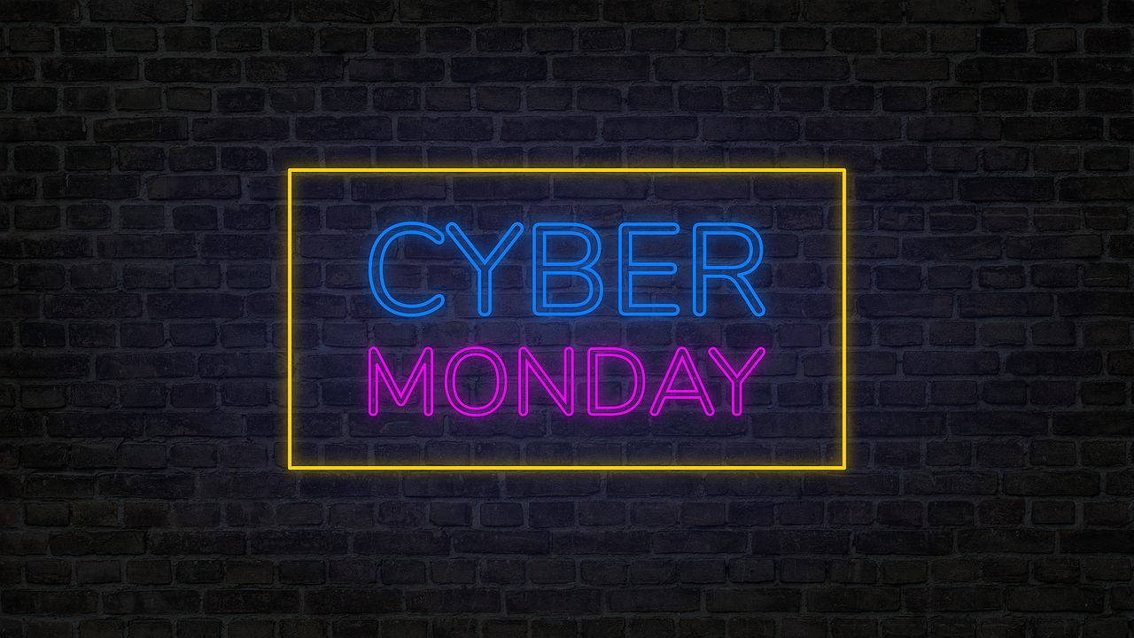 CYBER MONDAY, neon sign, blue and pink letters, HD Desktop Wallpaper