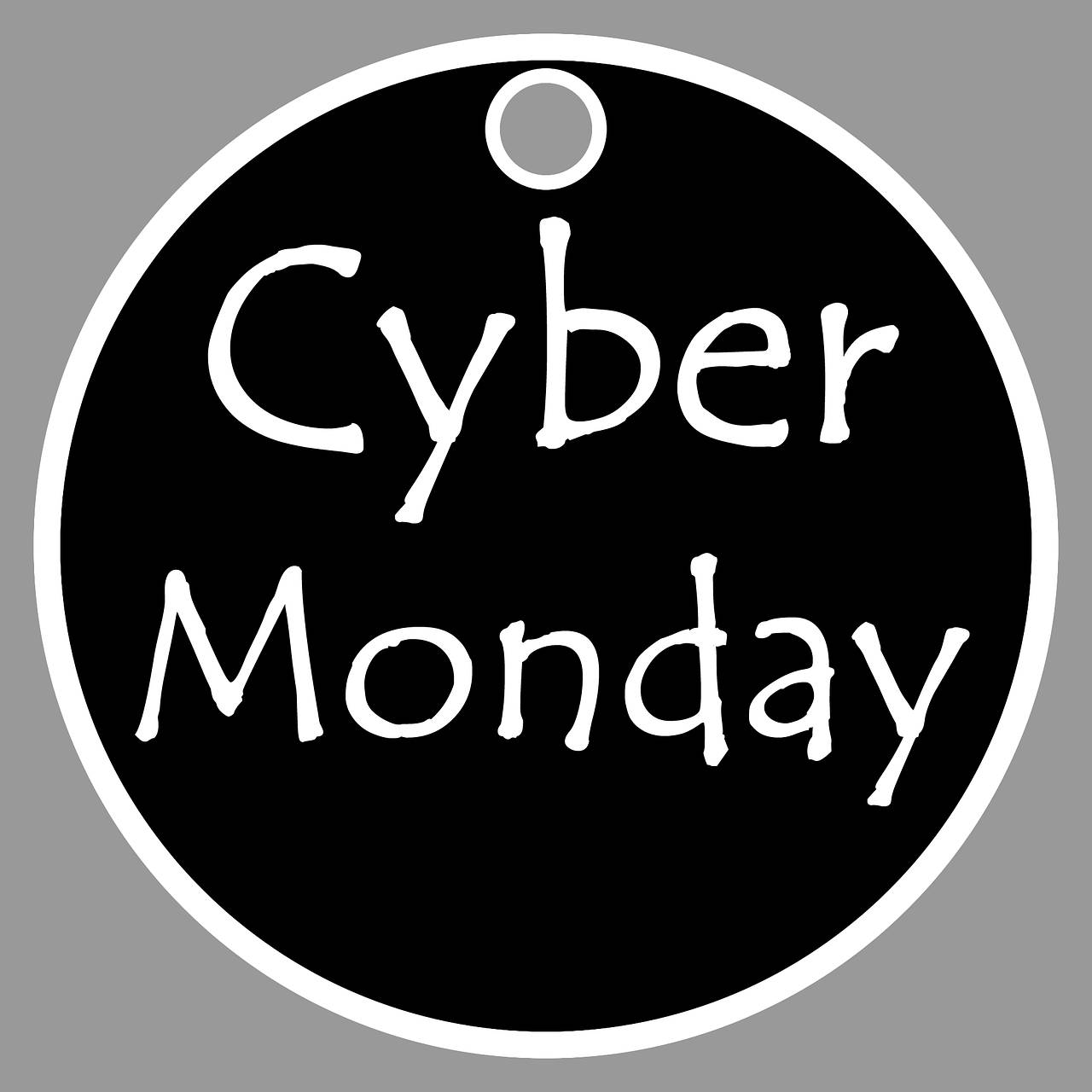 Cyber Monday, black circular badge, white handwritten text, HD Desktop Wallpaper