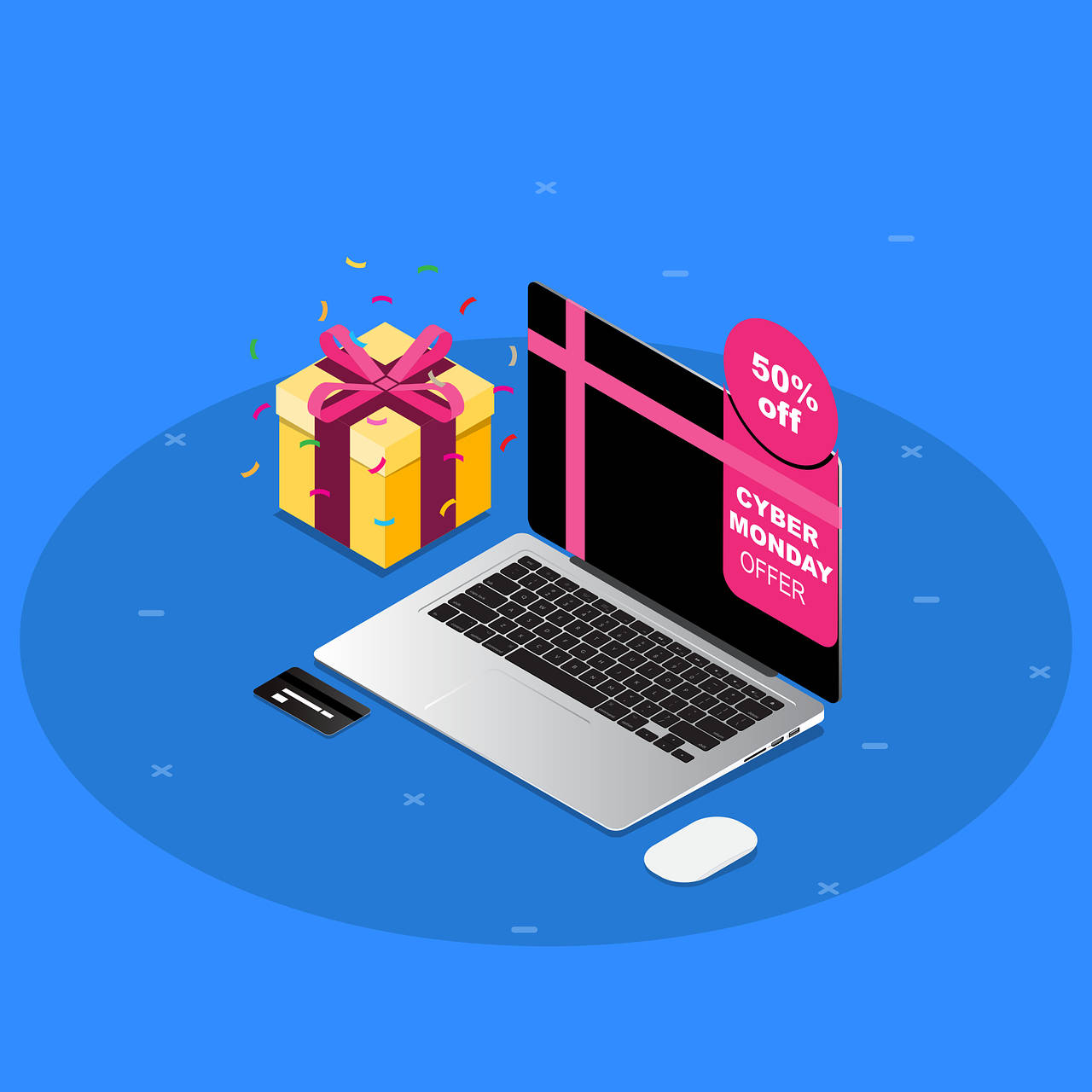 Cyber Monday, laptop, gift box, HD Desktop Wallpaper