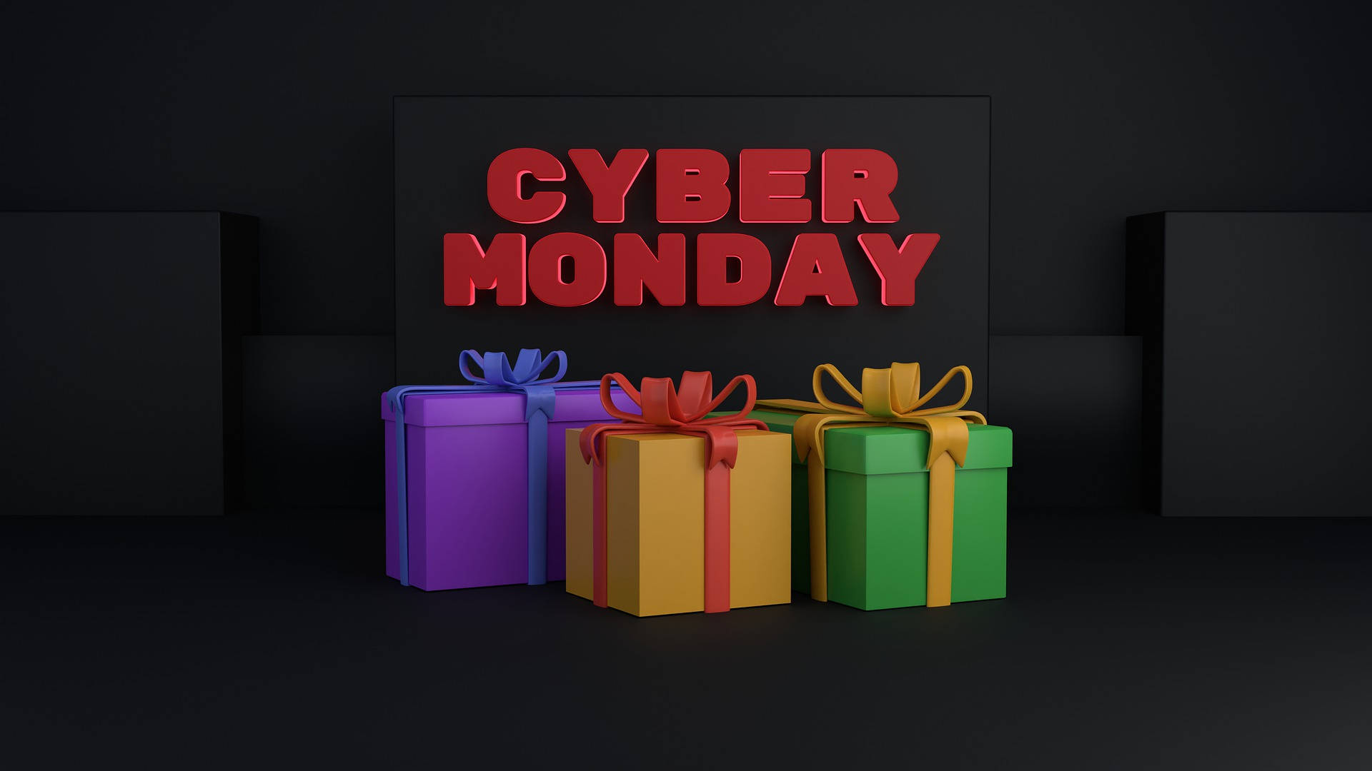 CYBER MONDAY, black screen, bold red text, Full HD Desktop Wallpaper