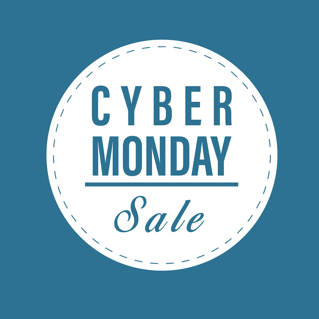Cyber Monday Sale, blue circular badge, dashed border, HD Desktop Wallpaper