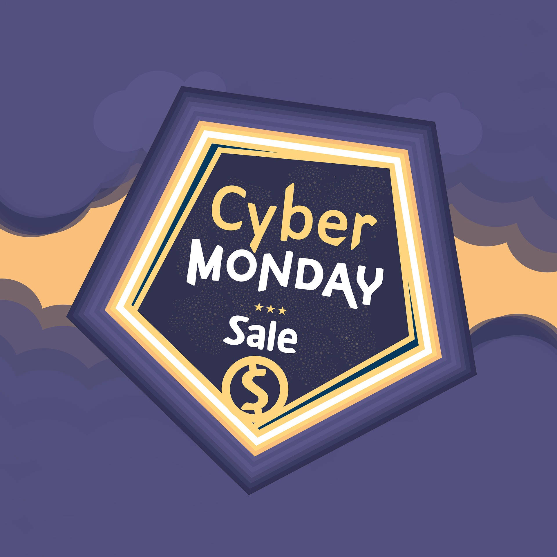 Cyber Monday, purple sky, orange clouds, Full HD Desktop Wallpaper