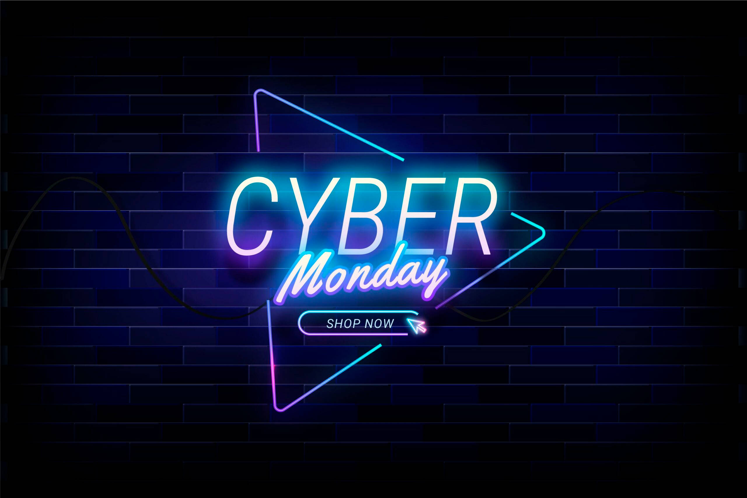 CYBER Monday, SHOP NOW, neon sign, 2K Desktop Wallpaper