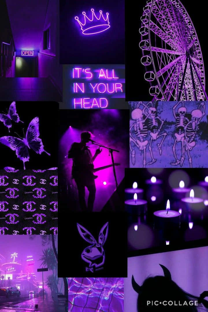 purple neon aesthetic, crown sign, Ferris wheel, SD Phone Wallpaper