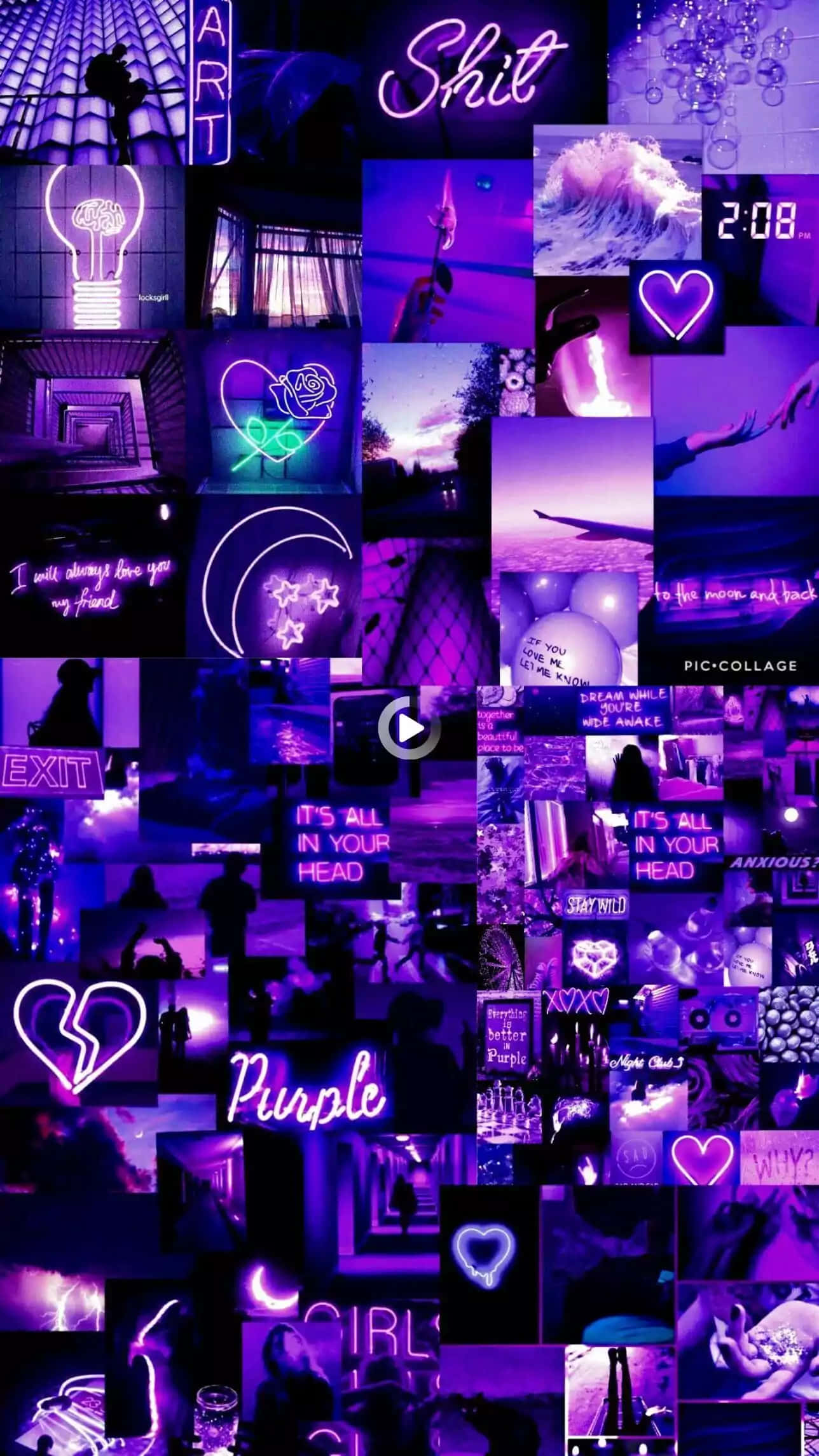 vibrant purple neon, hearts, waves, Full HD Phone Wallpaper