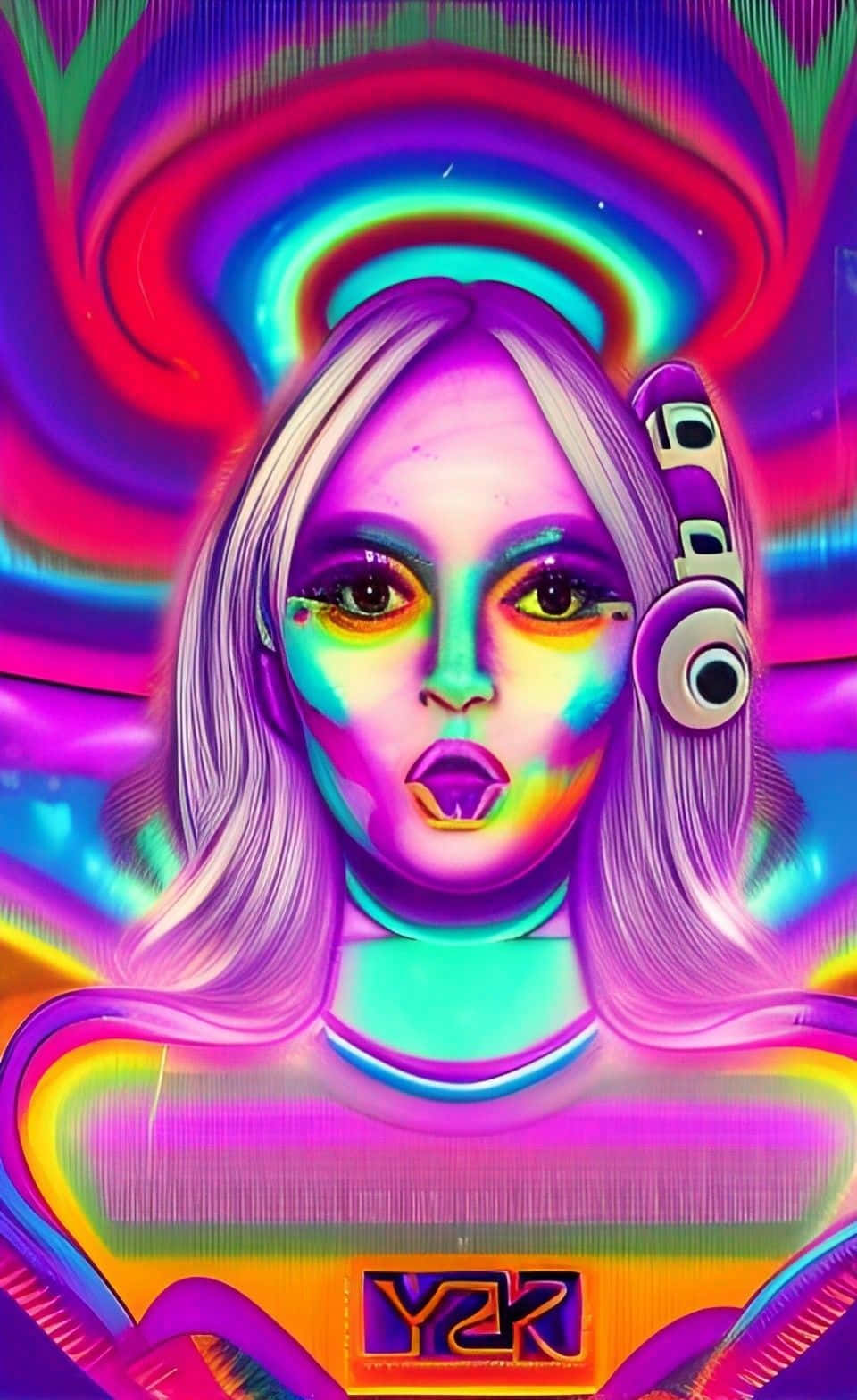 Cyber Purple Y2k Aesthetic, glowing rainbow skin, swirling psychedelic halos, HD Phone Wallpaper