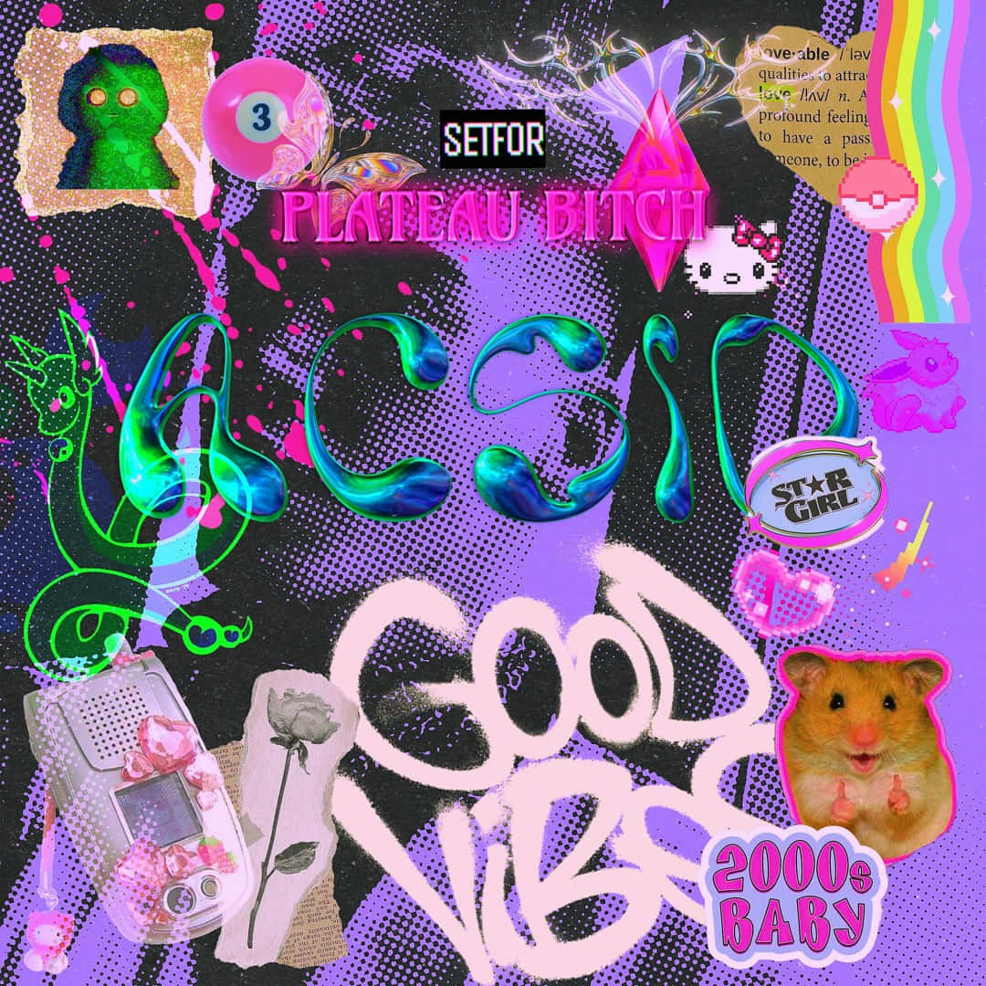 Cyber Purple Y2 K Aesthetic, neon graffiti text, hamster phone, SD Desktop Wallpaper
