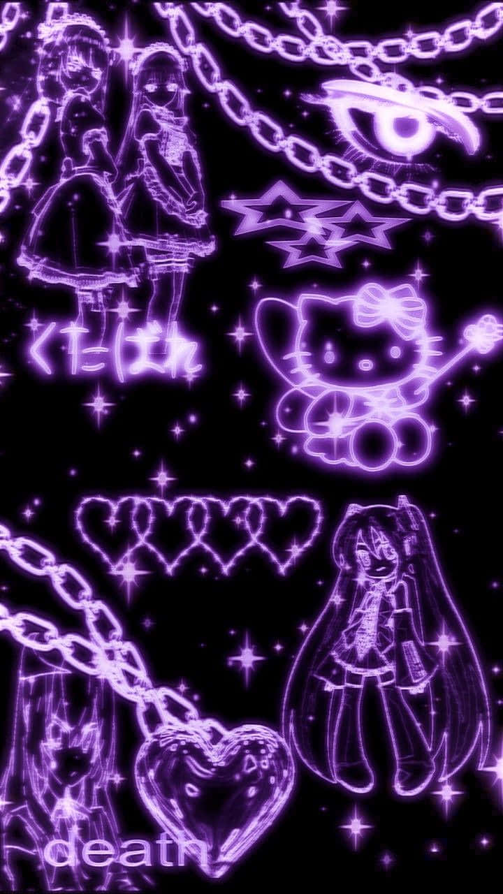 Cyber Purple Y2 K Aesthetic, glowing purple, anime characters, HD Phone Wallpaper