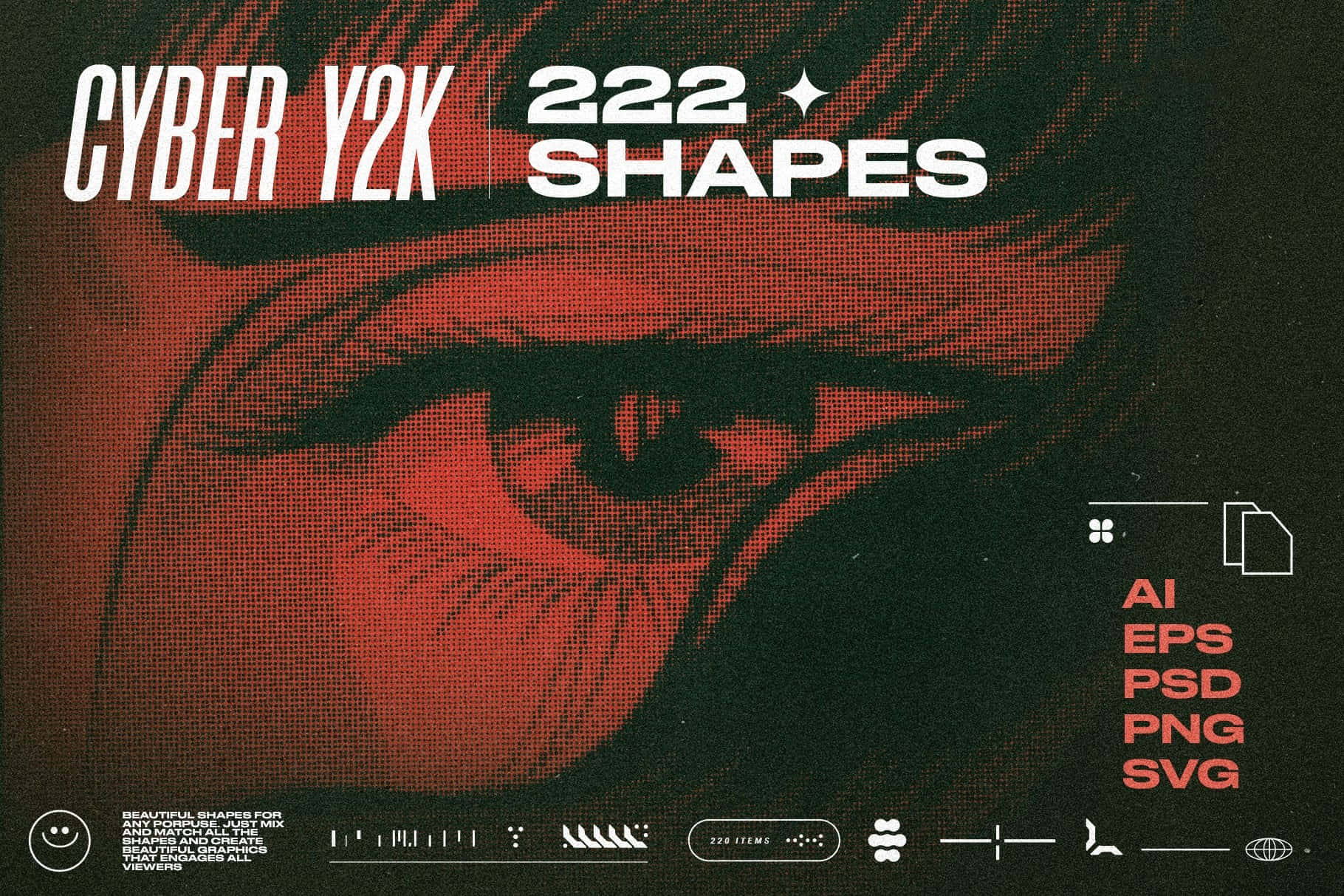 Cyber Y2 K, red and black halftone, digital glitch effects, HD Desktop Wallpaper
