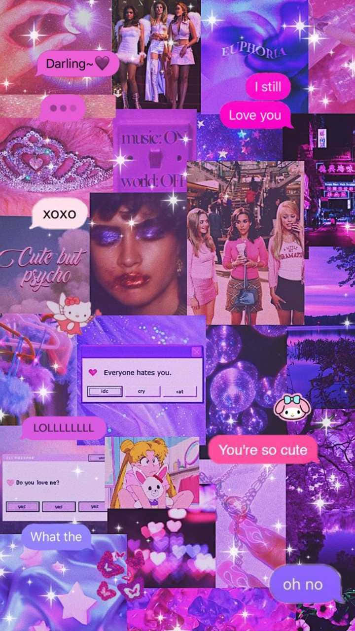 Cyber Y2 K Aesthetic, vibrant purple, pink digital collage, HD Phone Wallpaper