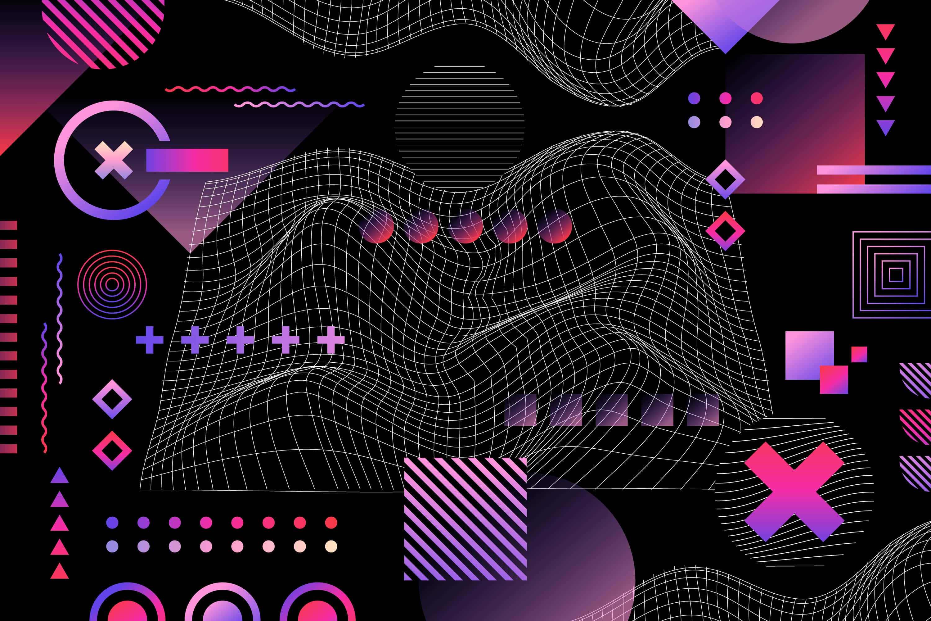 neon pink, purple, geometric shapes, 2K Desktop Wallpaper