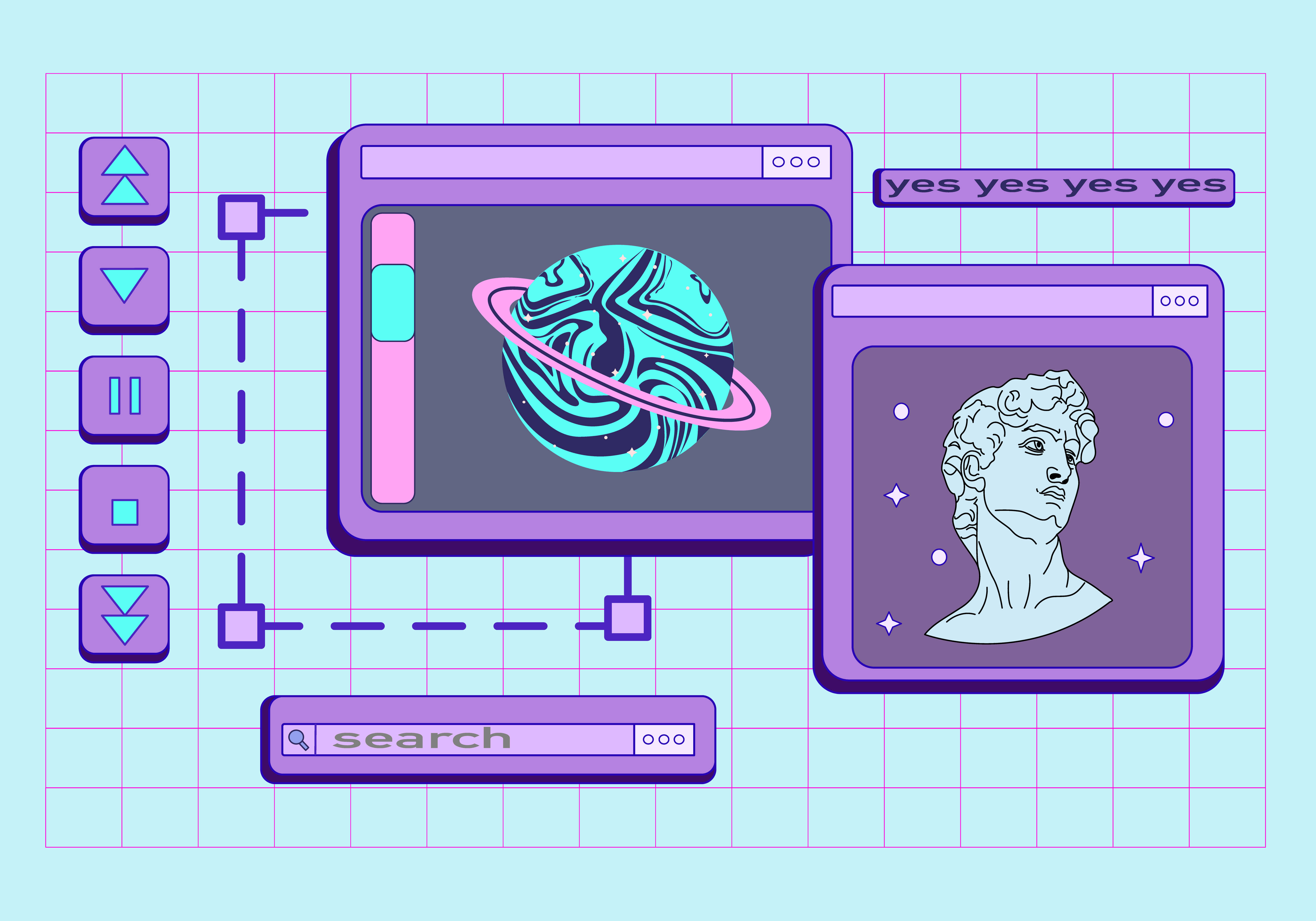 Cyber Y2 K Aesthetic, purple windows, swirling planet, 5K Desktop Wallpaper
