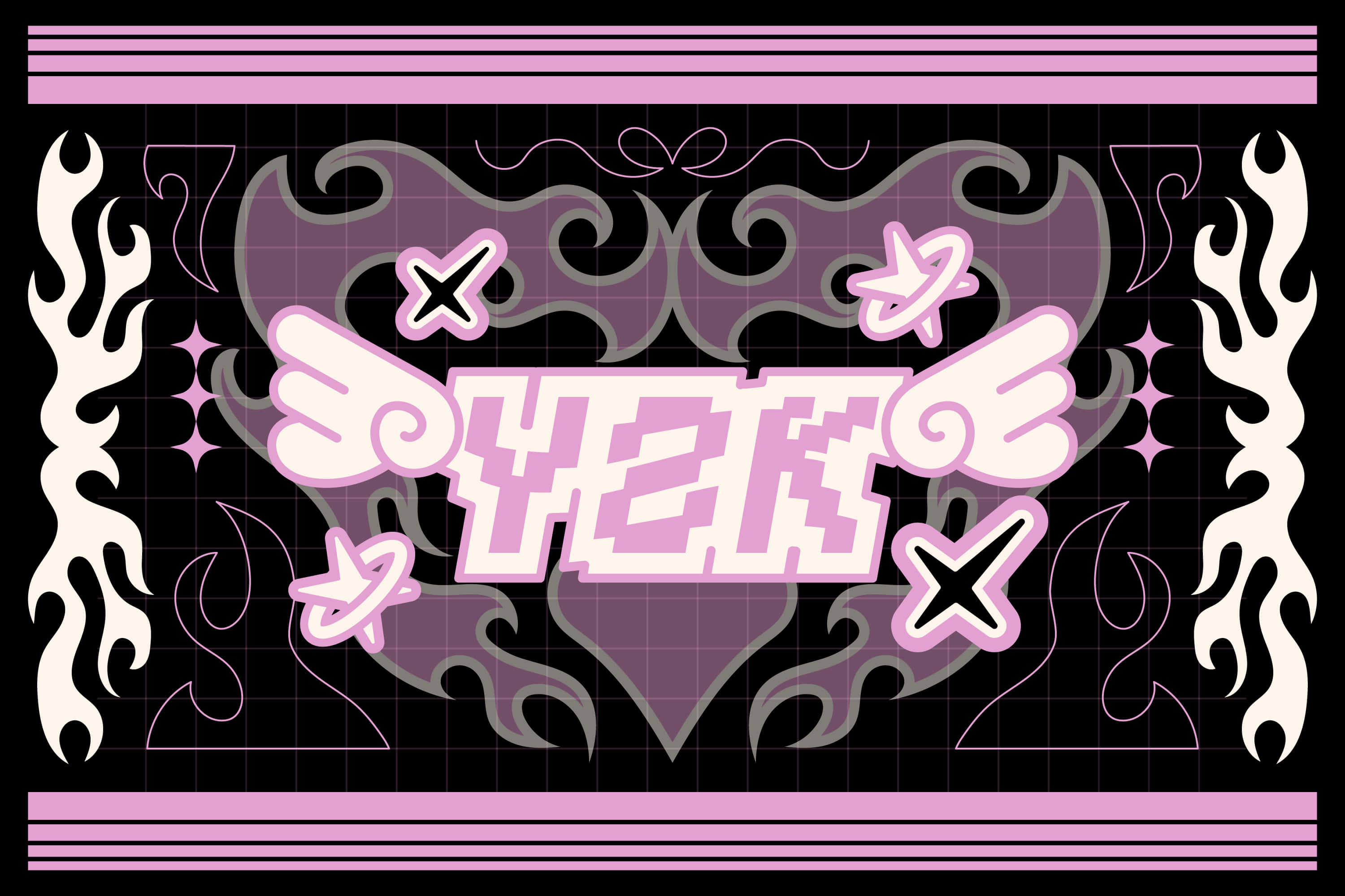 YES, pink pixelated text, wings, 2K Desktop Wallpaper