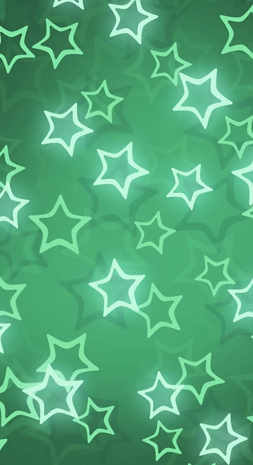 green cyber star pattern, glowing white outlined stars, gradient background, Full HD Phone Wallpaper