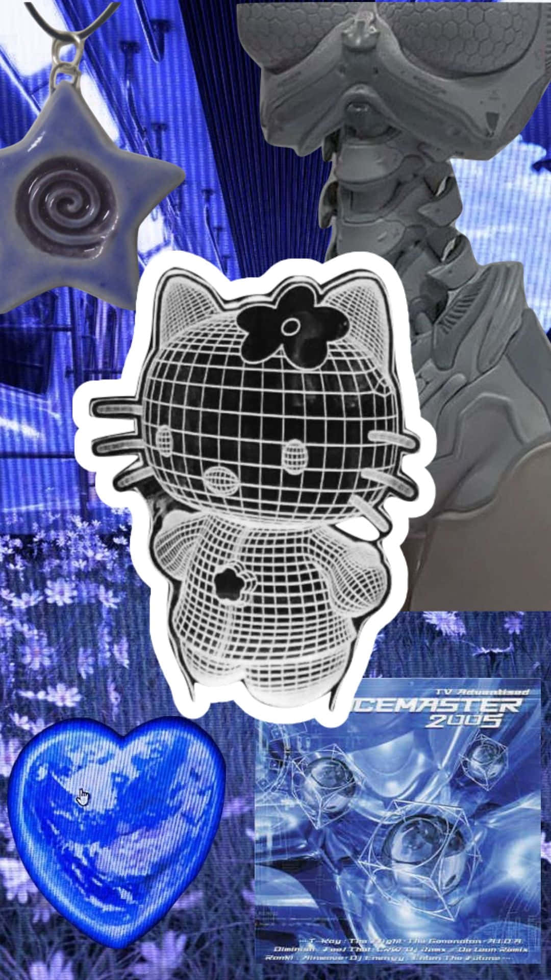 Blue Cybercore, Y2 K Aesthetic, disco ball Hello Kitty, Full HD Phone Wallpaper