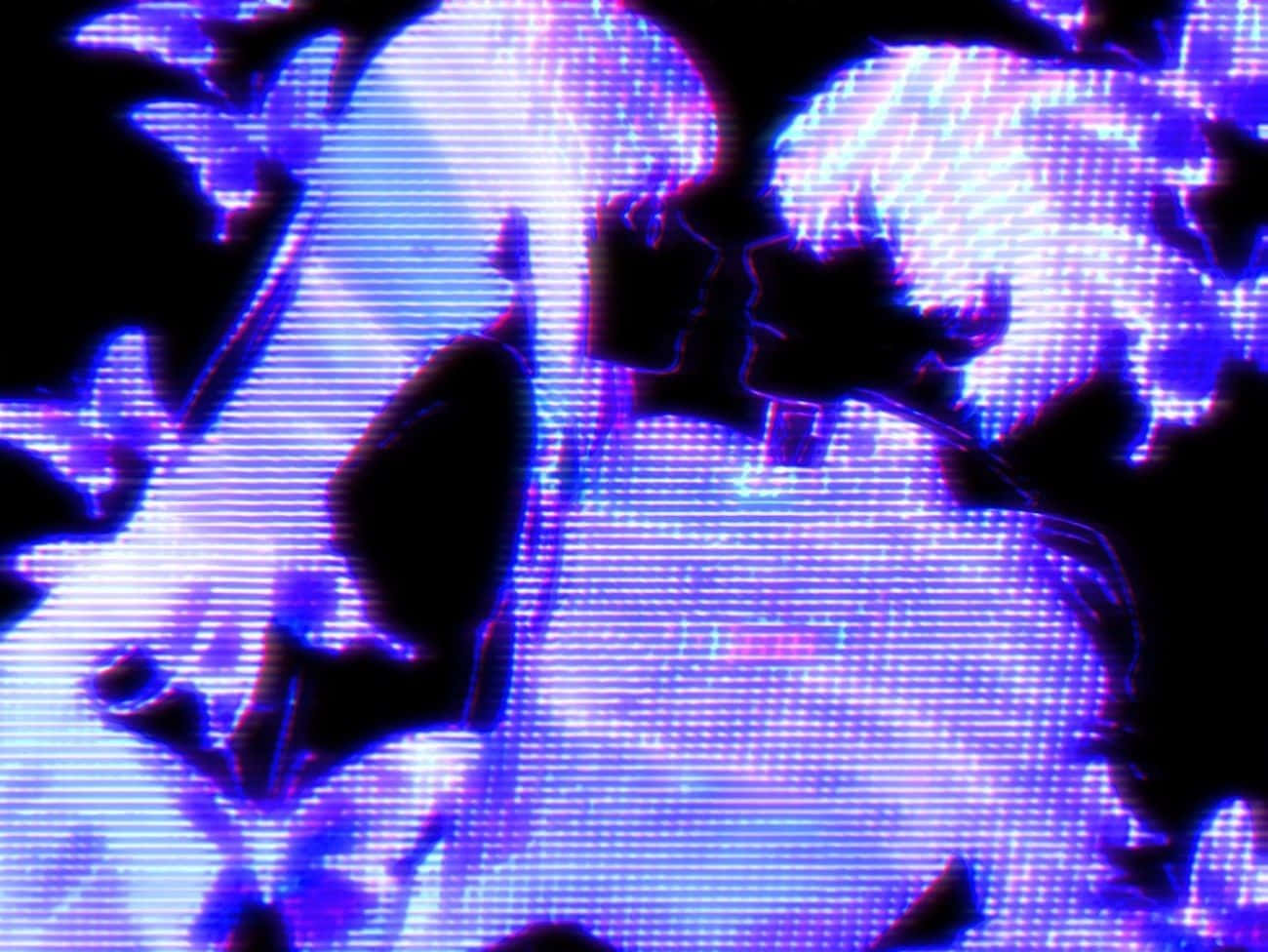 Cyber Y2 K Glitch Art Profiles, glitchy digital abstract, jagged purple and blue pixelated forms, HD Desktop Wallpaper