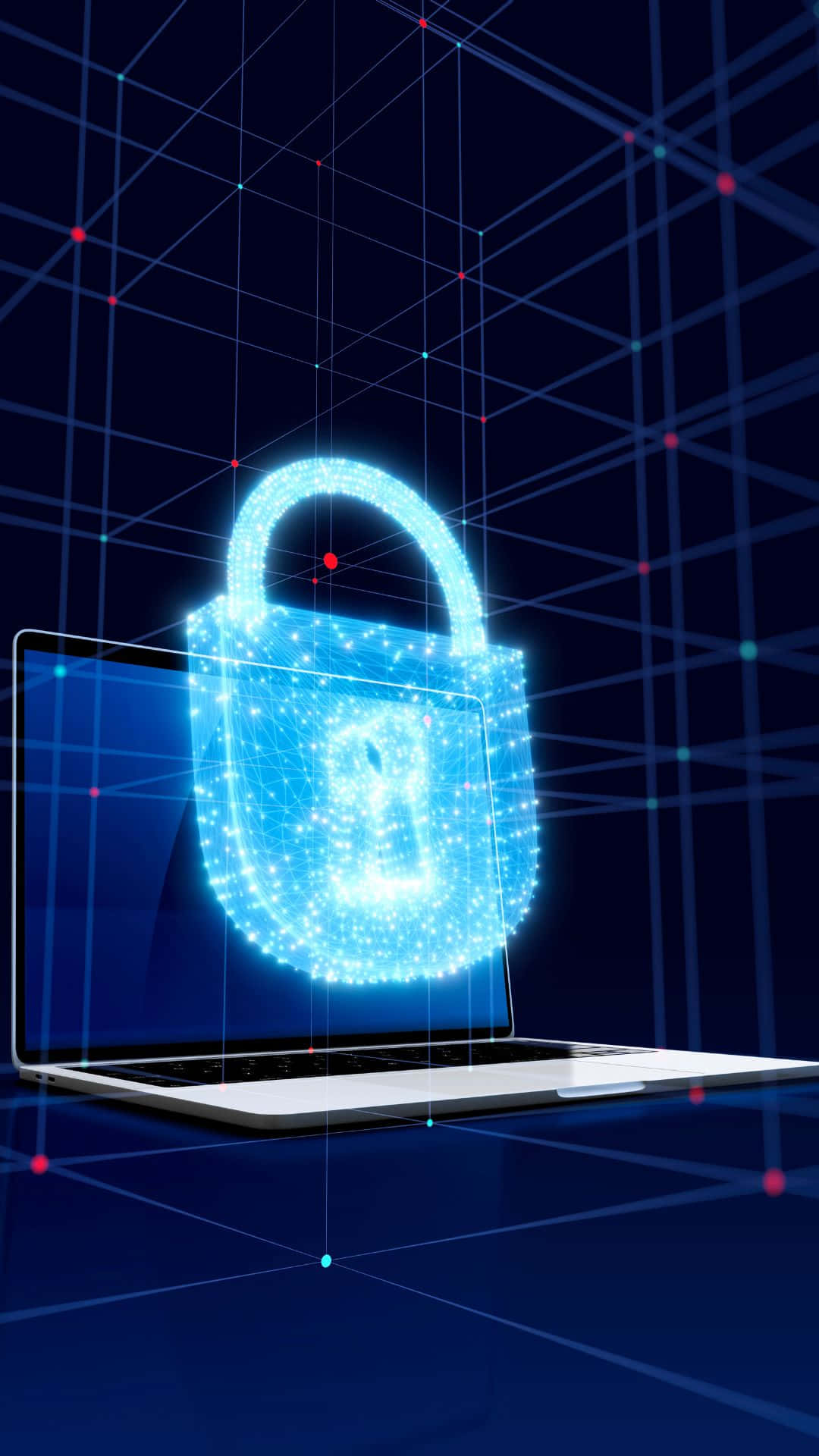 glowing blue digital padlock, laptop screen, dark grid network background, Full HD Phone Wallpaper