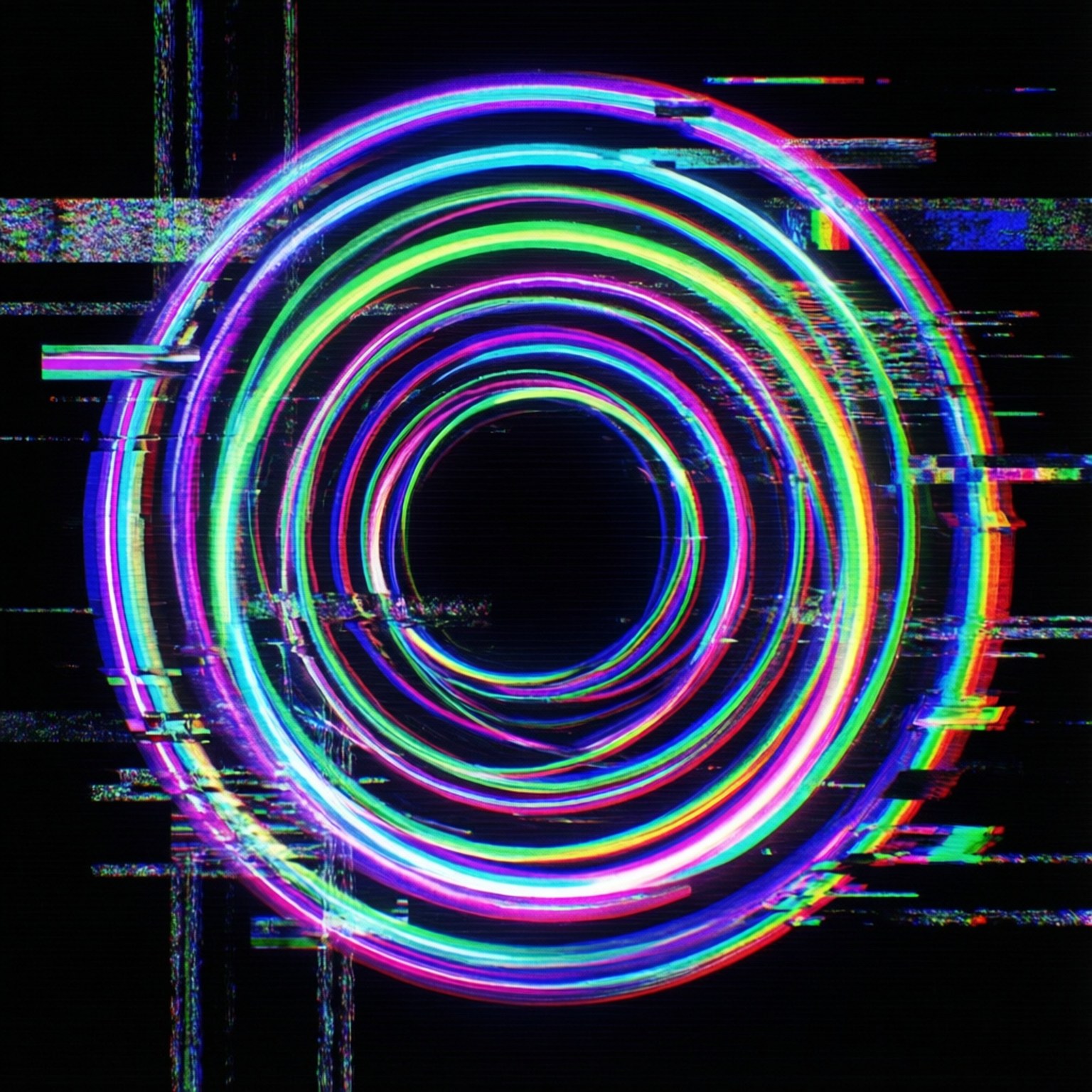 RGB Glitch Circles, glitchy cyber Y2K abstract, overlapping neon circles, HD Desktop Wallpaper