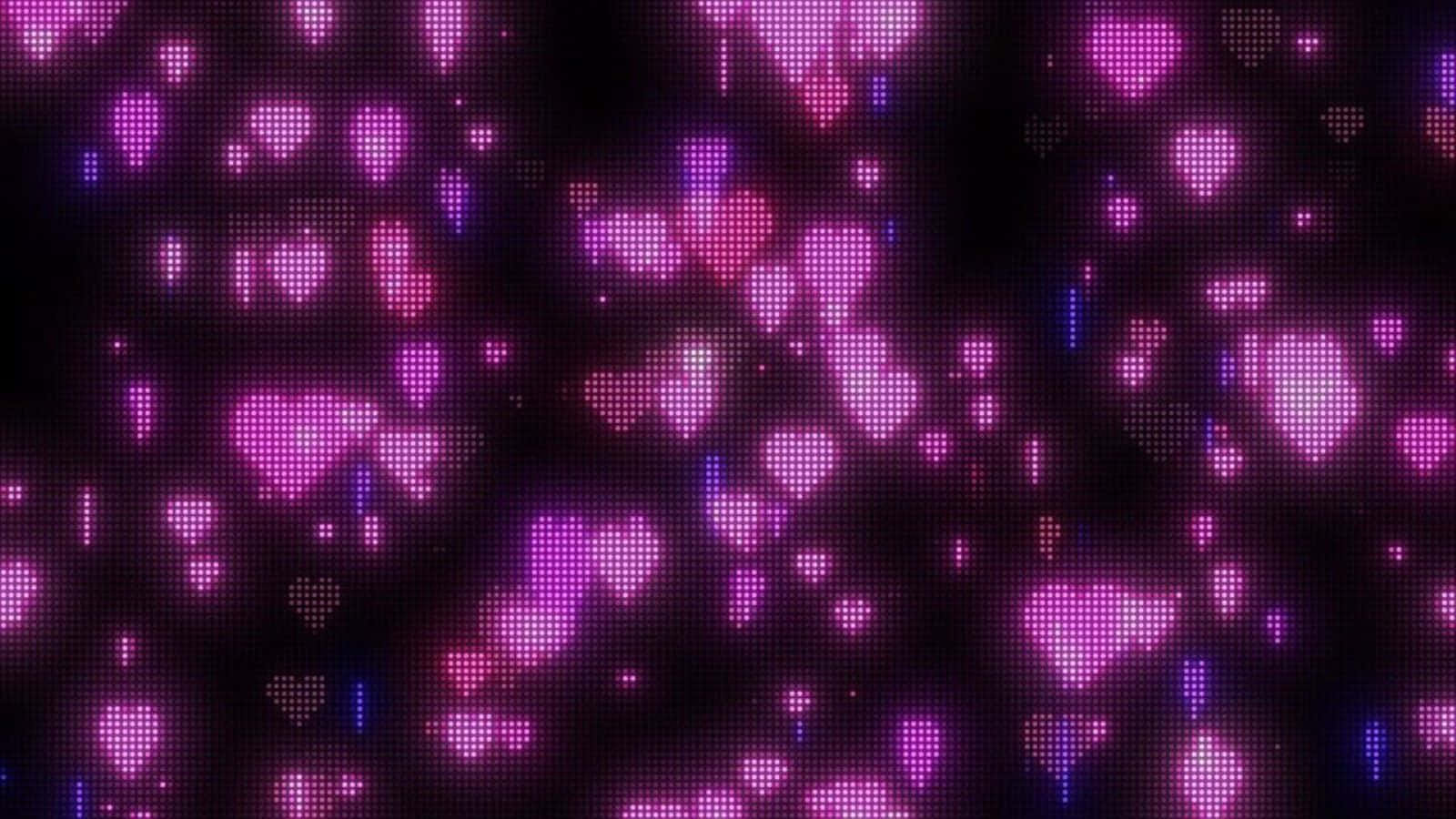 Cyber Hearts Pattern, glowing pink, purple pixelated hearts, HD Desktop Wallpaper