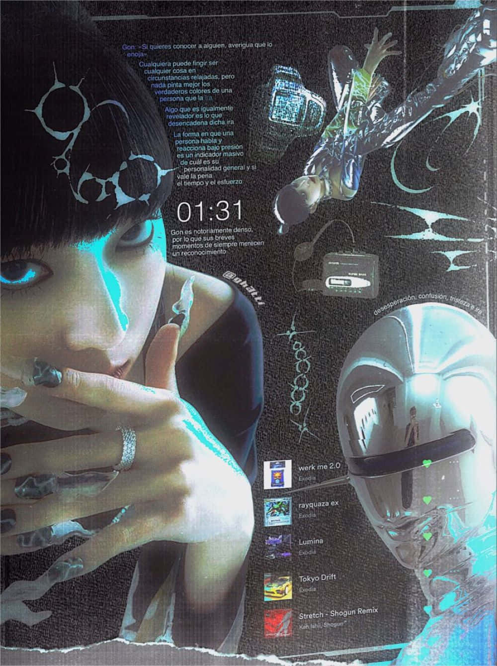 Cyber Y2 K Aesthetic Composition, glowing blue eyes, cybernetic enhancements, HD Phone Wallpaper