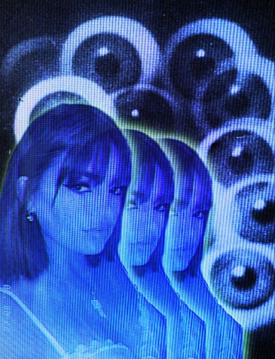 Cyber Y2 K Glitch Aesthetic, blue-tinted digital portrait, woman, SD Phone Wallpaper