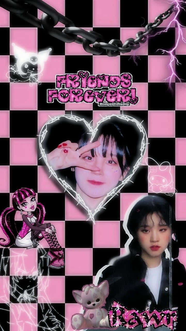 Cyber Y2 K Friends Forever Collage, pink and black checkered, heart-shaped photo, HD Phone Wallpaper