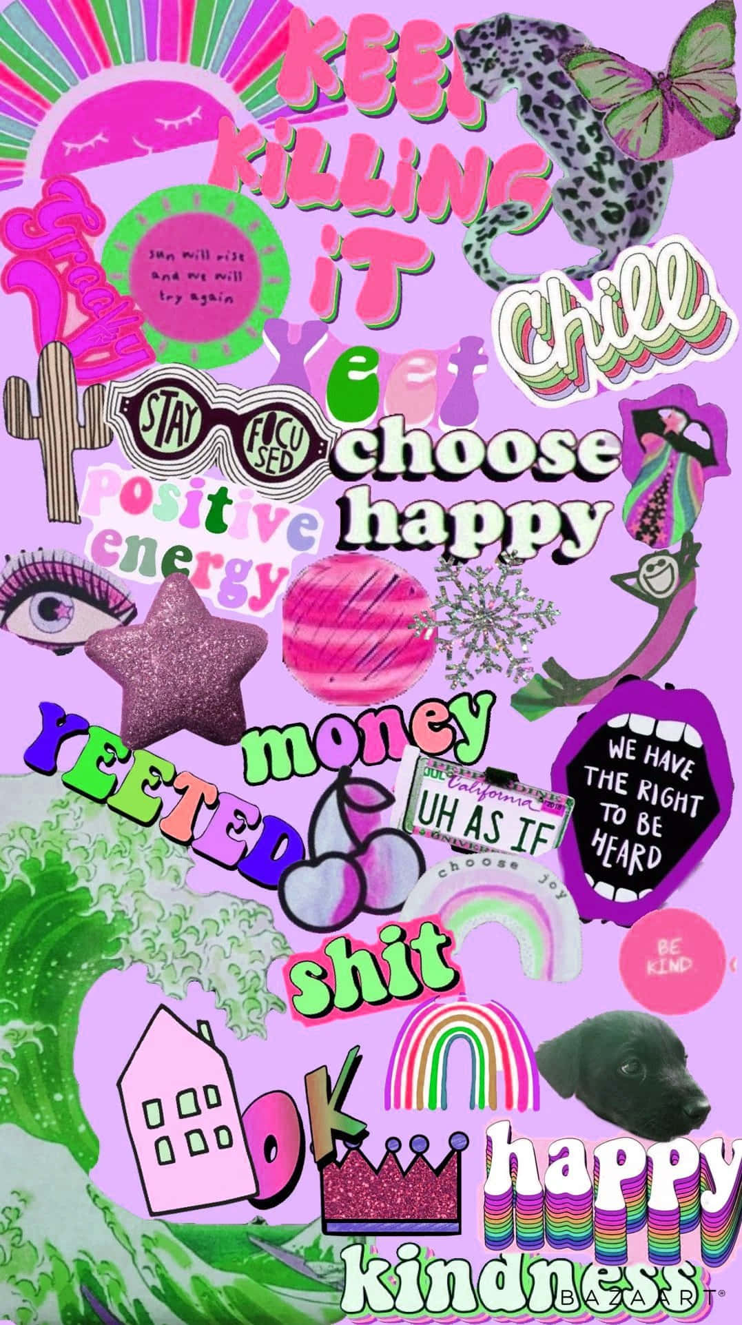 Cyber Y2 K Aesthetic Collage, vibrant pink, green, Full HD Phone Wallpaper
