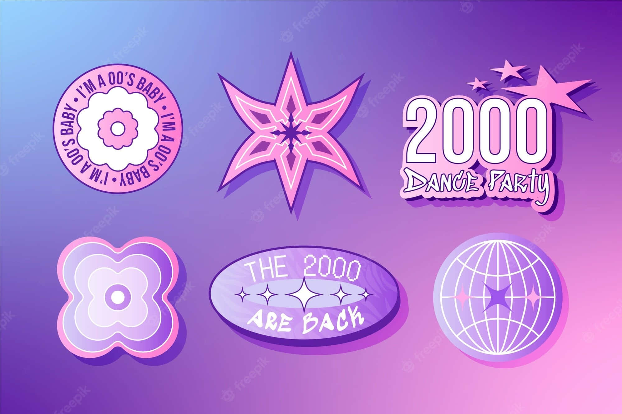 Cyber Y2 K Dance Party Stickers, neon pink, purple gradients, Full HD Desktop Wallpaper