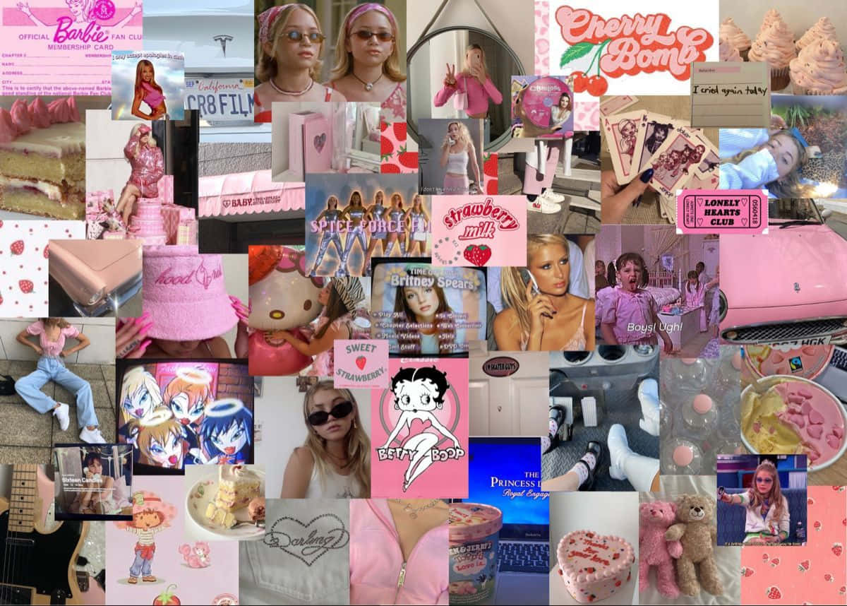 Cyber Y2 K Aesthetic Collage, Barbie memorabilia, pop culture icons, SD Desktop Wallpaper