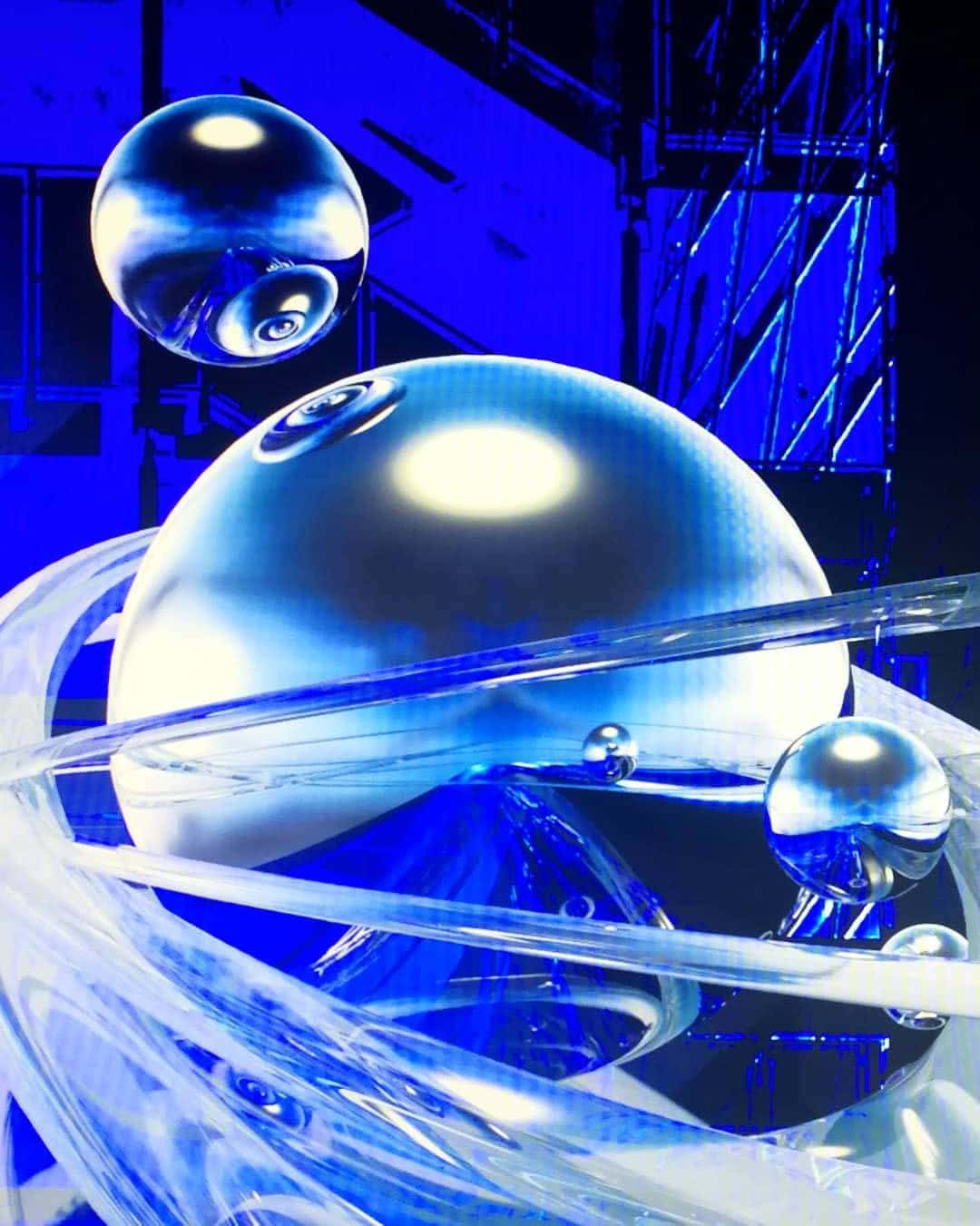 Cyber Y2 K, glossy blue spheres, transparent ribbons, HD Phone Wallpaper