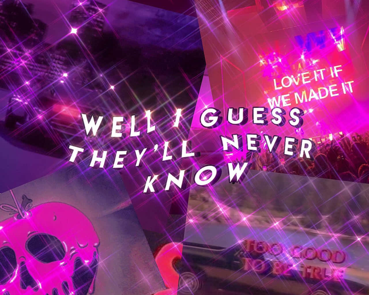 Cyber Y2 K Aesthetic Collage, vibrant purple, pink glittery, HD Desktop Wallpaper