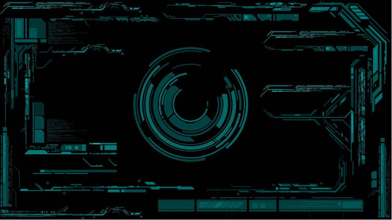 black cyber interface, glowing teal circuitry, concentric rings, HD Desktop Wallpaper
