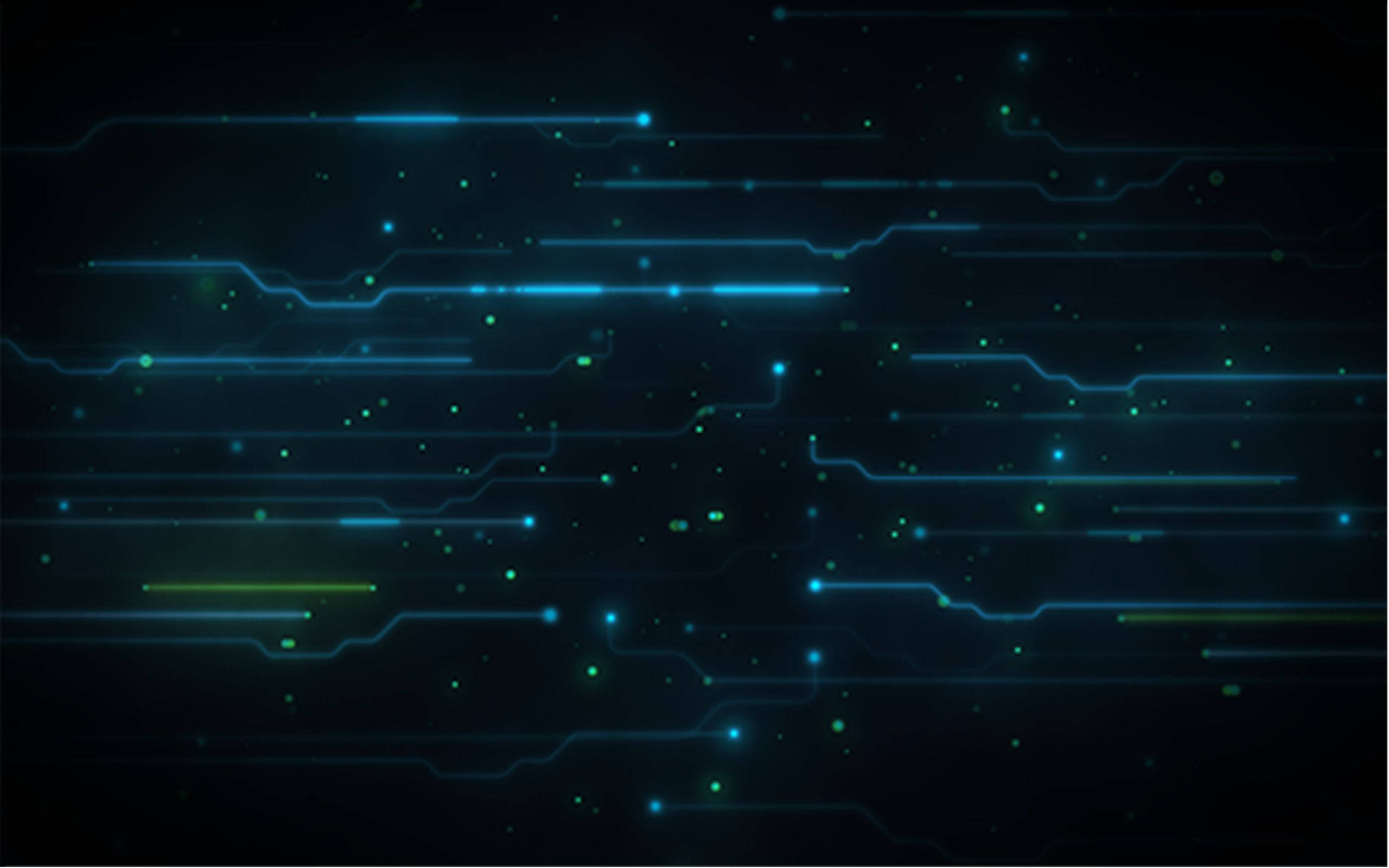 glowing blue, green circuit lines, dark digital void, 2K Desktop Wallpaper