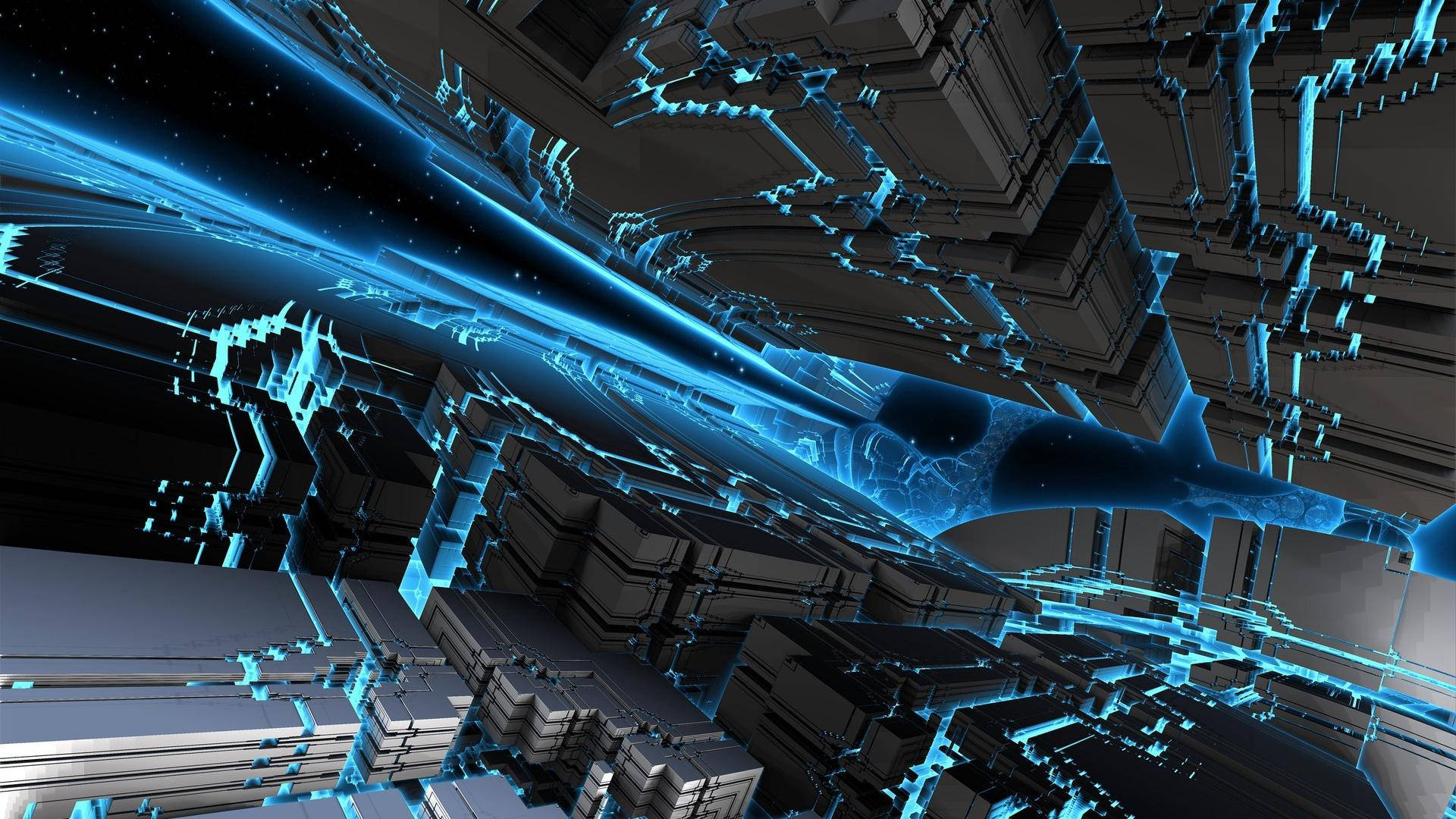 Cyber, 3D Art, glowing blue energy streams, Full HD Desktop Wallpaper