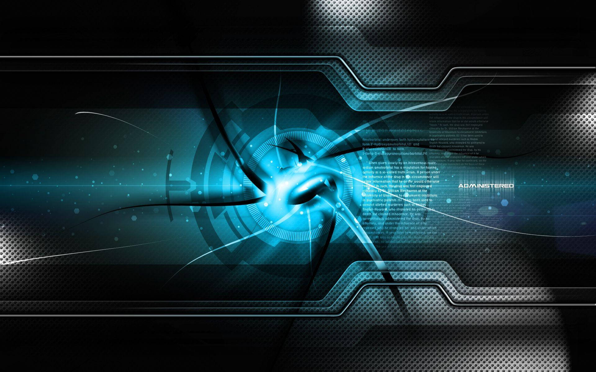 Cyber Metallic Pattern, glowing blue energy pulses, central vortex, Full HD Desktop Wallpaper