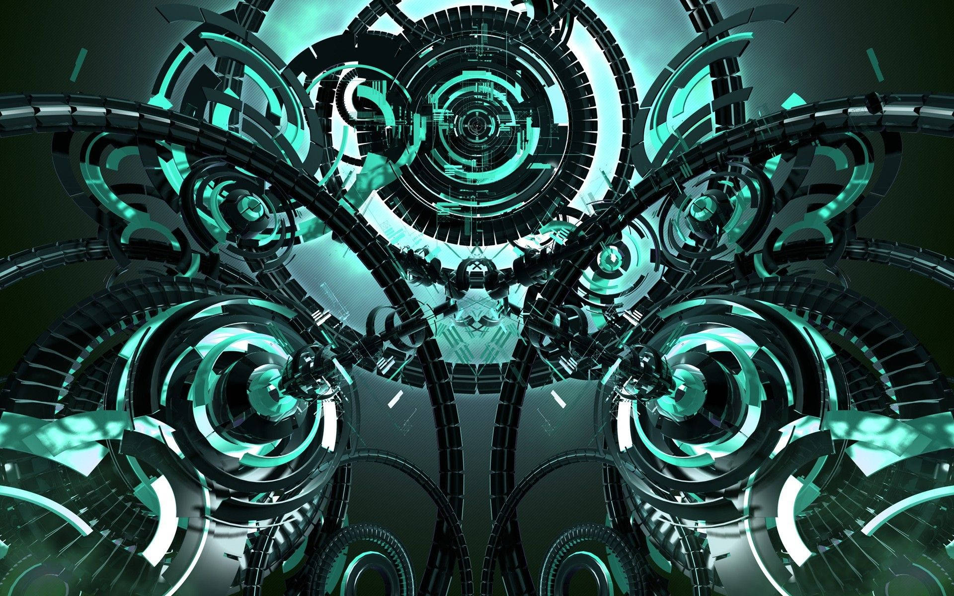 teal, black, mechanical gears, Full HD Desktop Wallpaper