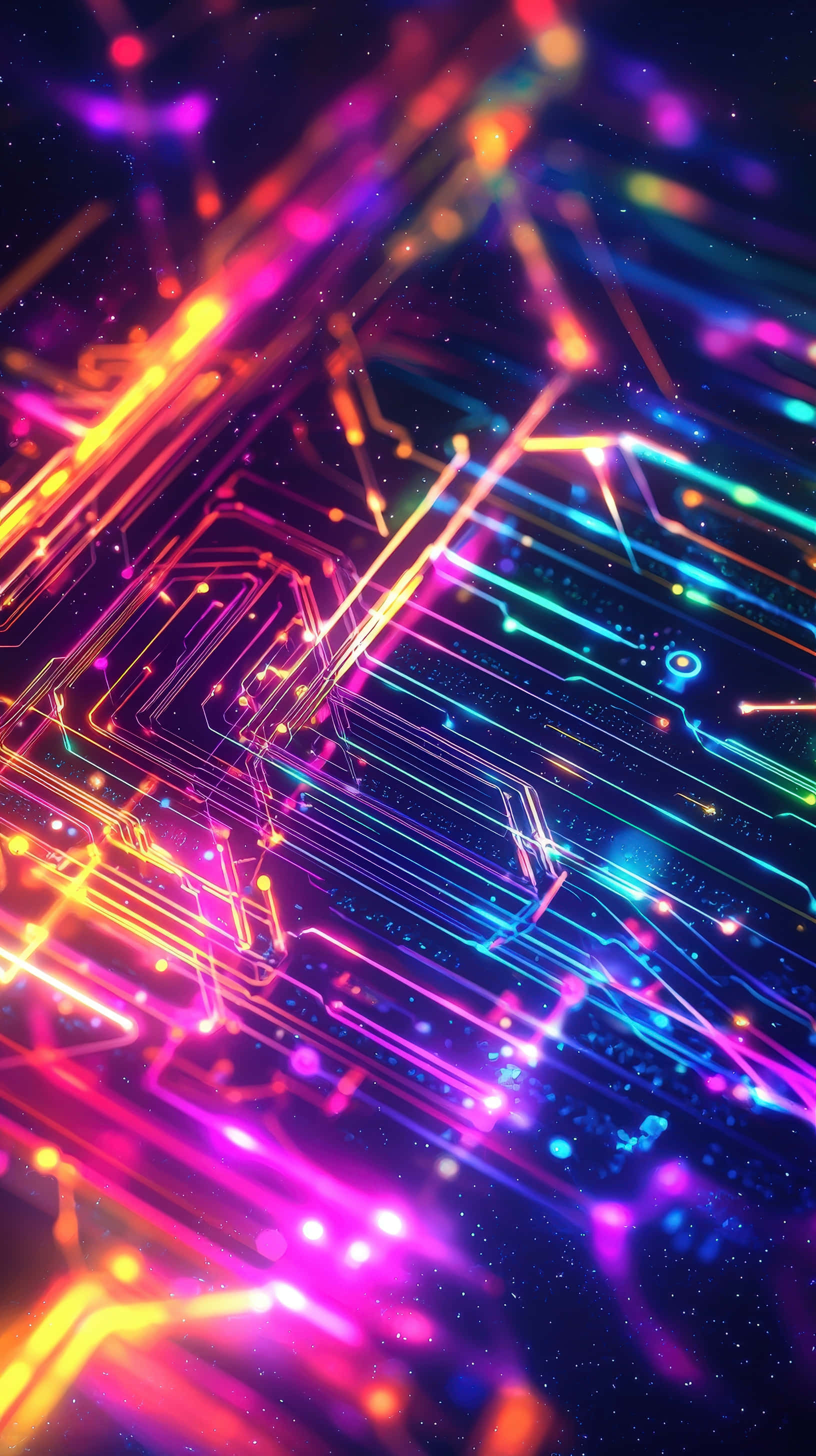 neon circuit board, glowing futuristic neon circuit board, dark cosmic background, 2K Phone Wallpaper