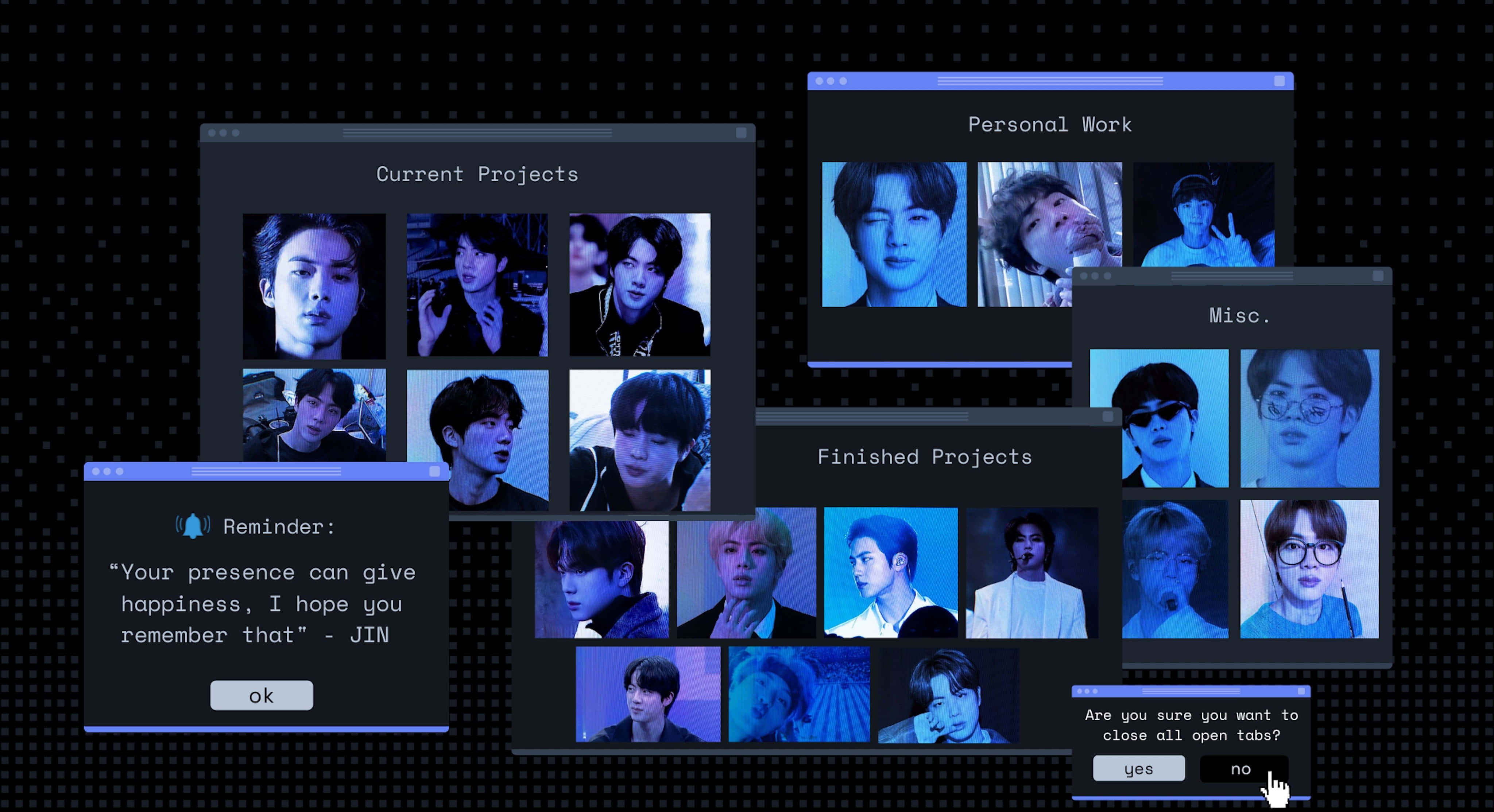 Cybercore Desktop Theme, BTS members, blue tones, 4K Desktop Wallpaper