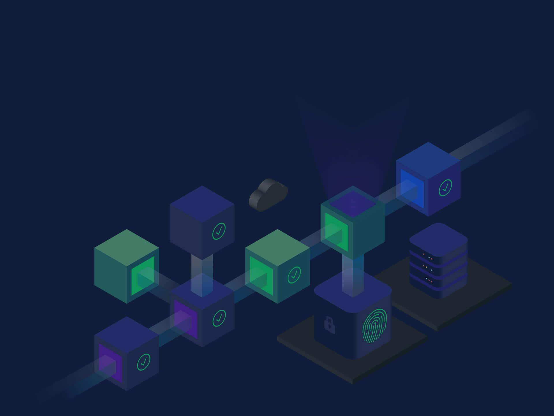 Cybercore, blockchain network, glowing cubes, Full HD Desktop Wallpaper