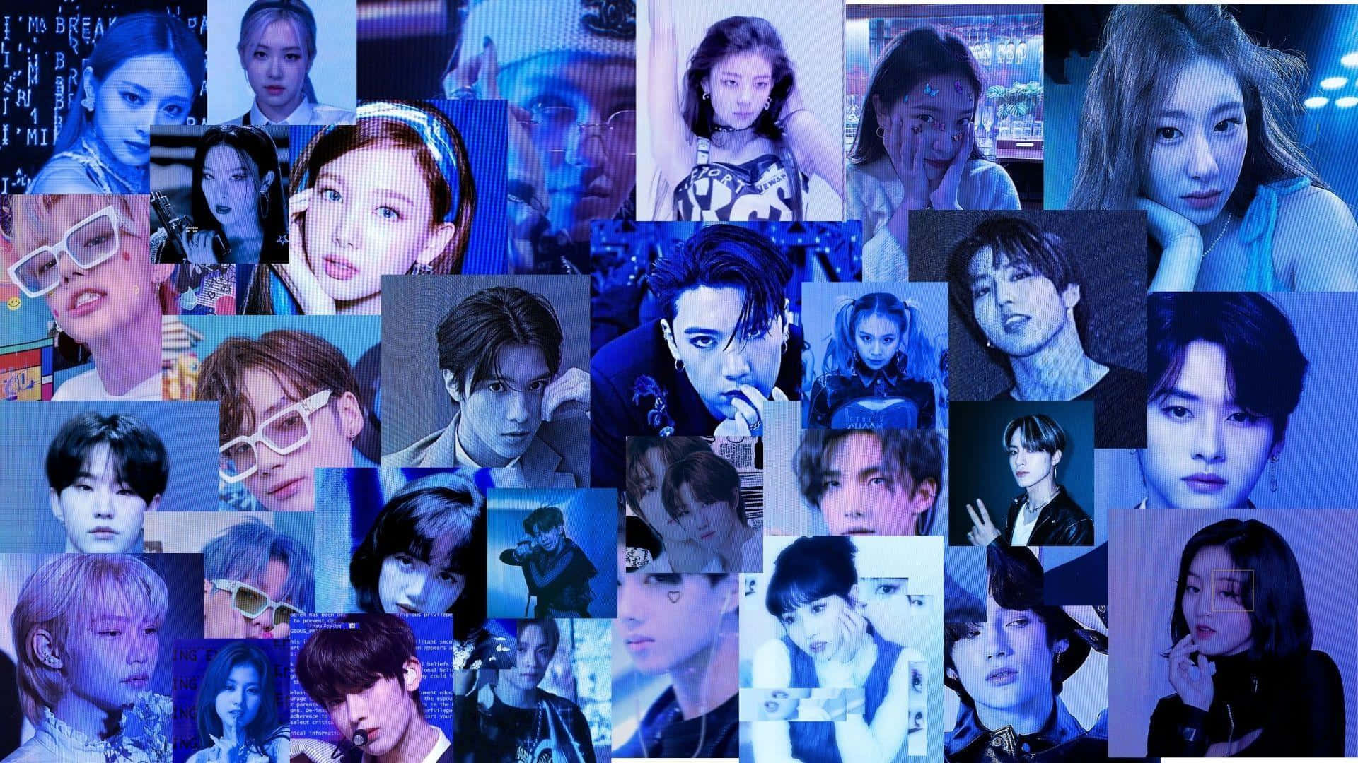 Cybercore, K-pop idols, vibrant blue-toned, Full HD Desktop Wallpaper