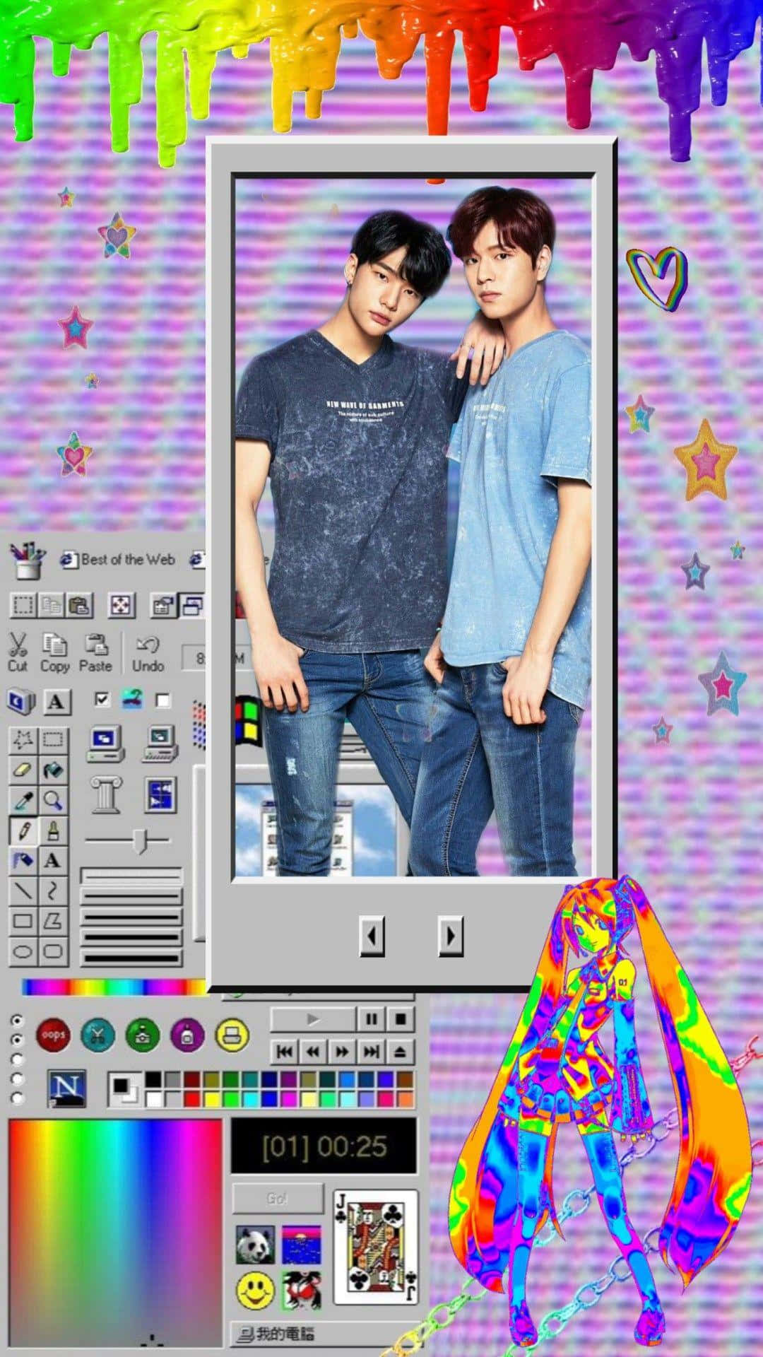Cybercore, retro digital photo frame, rainbow paint drips, Full HD Phone Wallpaper
