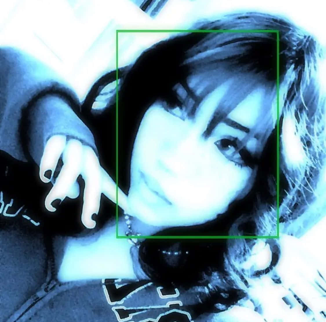 Cyber Y2 K Style Profile, dark hair, bright blue tinted skin, SD Desktop Wallpaper
