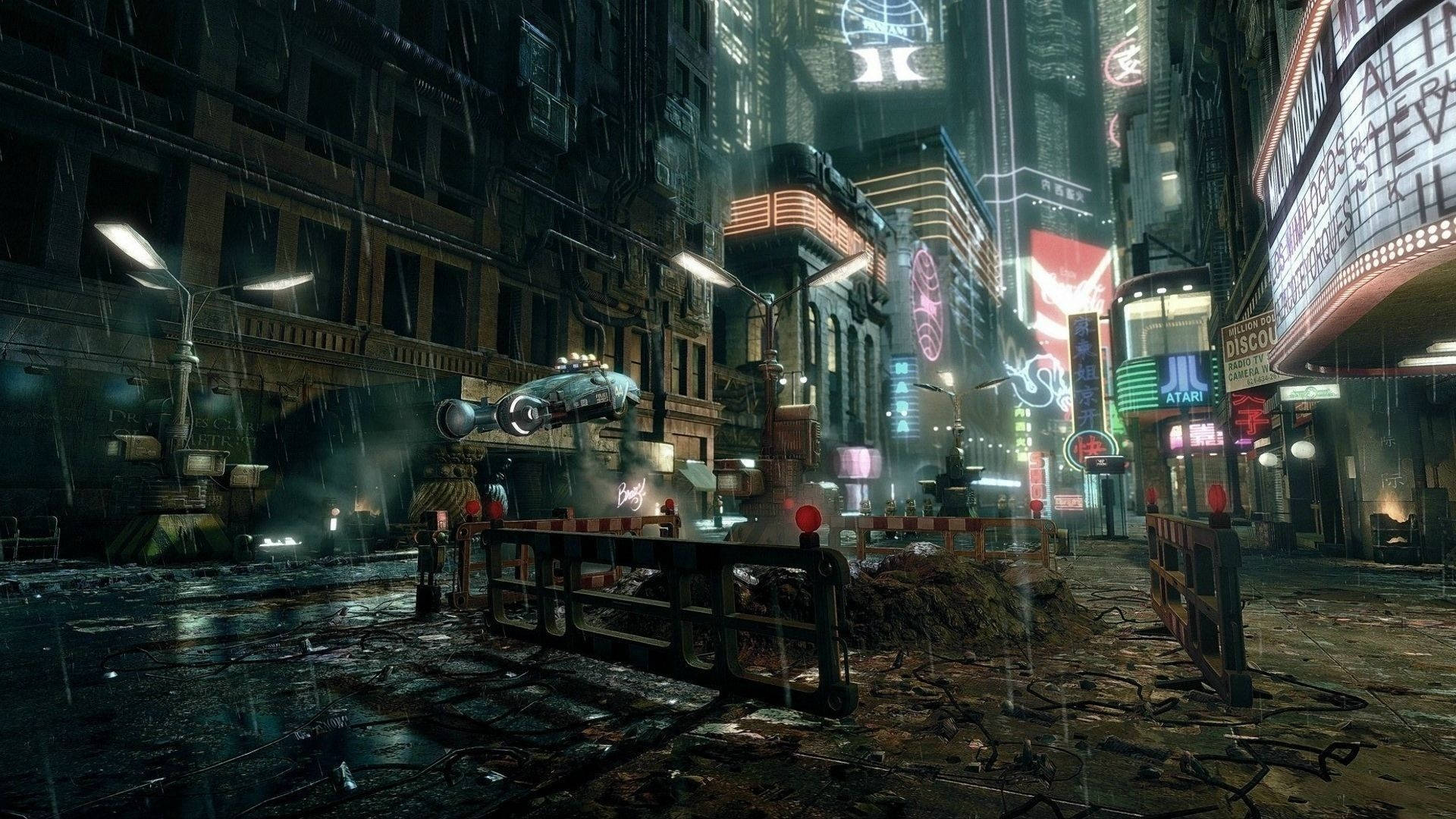 Cyberpunk 1920x1080, neon-lit cyberpunk city street, night, Full HD Desktop Wallpaper