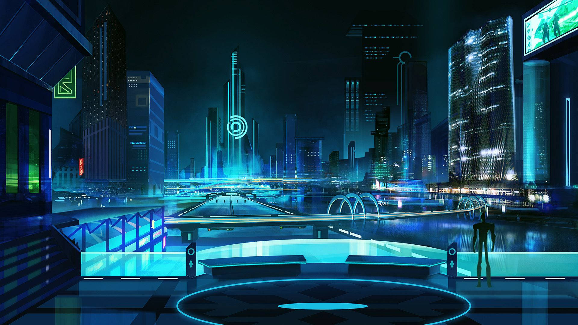 Cyberpunk 1920x1080, neon-lit cityscape, night, Full HD Desktop Wallpaper