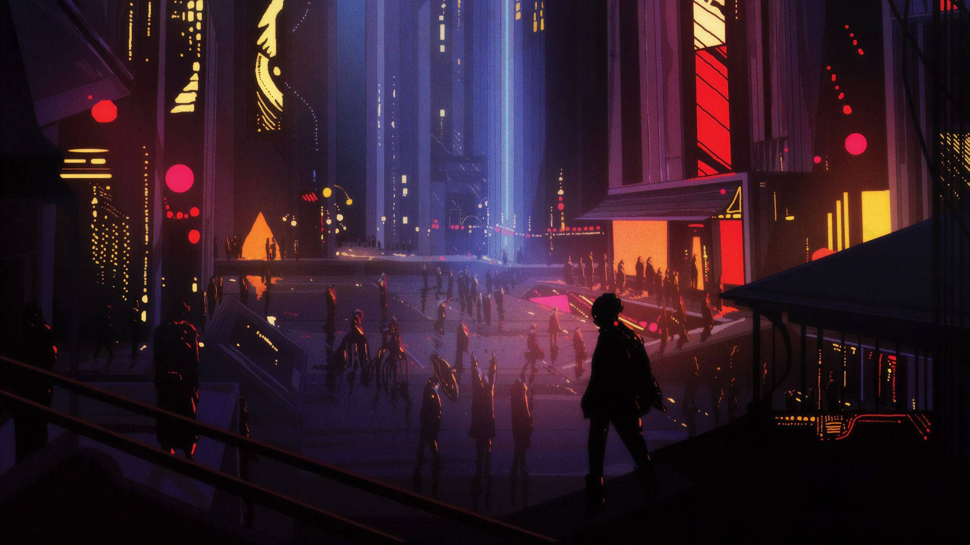 Cyberpunk 1920x1080, neon-drenched cyberpunk cityscape, night, Full HD Desktop Wallpaper