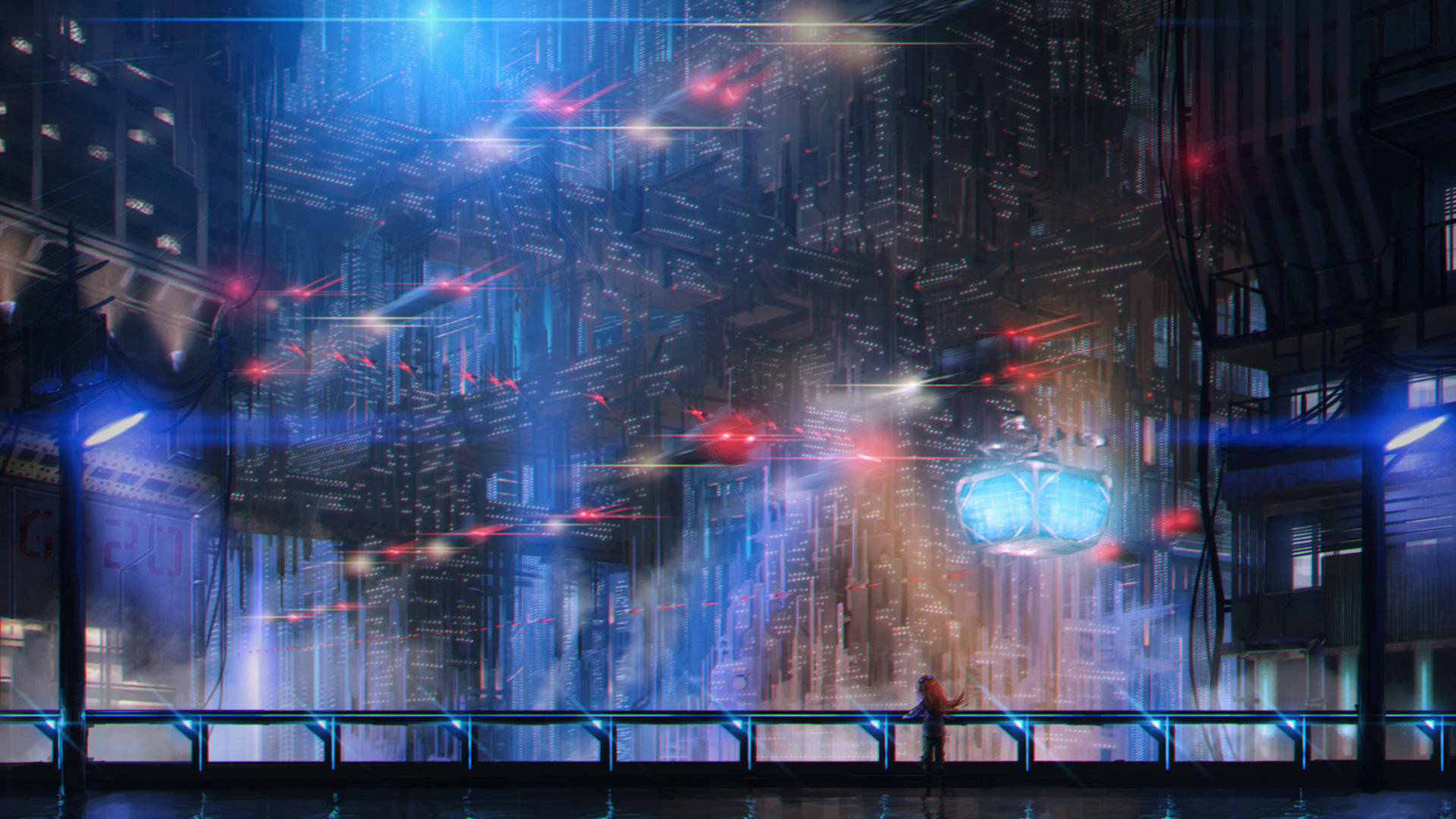 Cyberpunk 1920x1080, glowing bridge, towering cyberpunk cityscape, Full HD Desktop Wallpaper