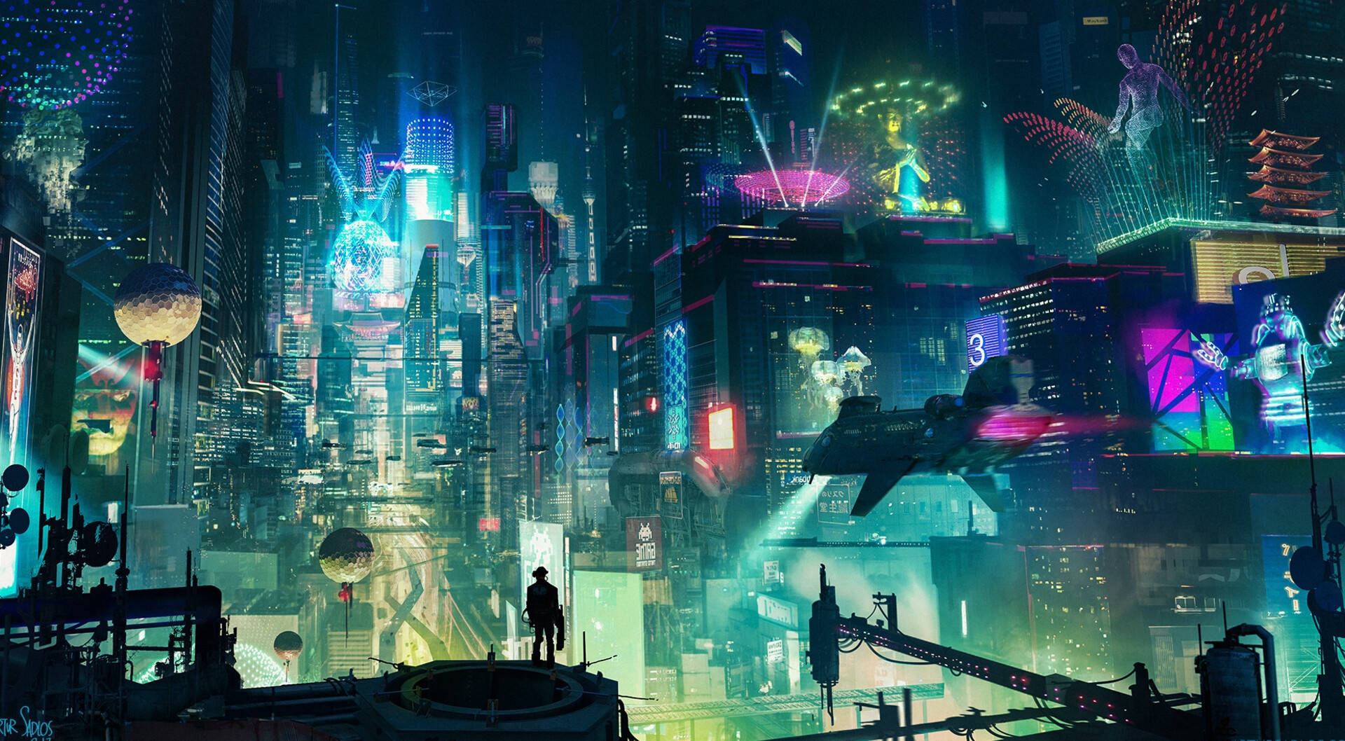 Cyberpunk 1920x1080, neon-drenched cyberpunk cityscape, flying vehicles, Full HD Desktop Wallpaper